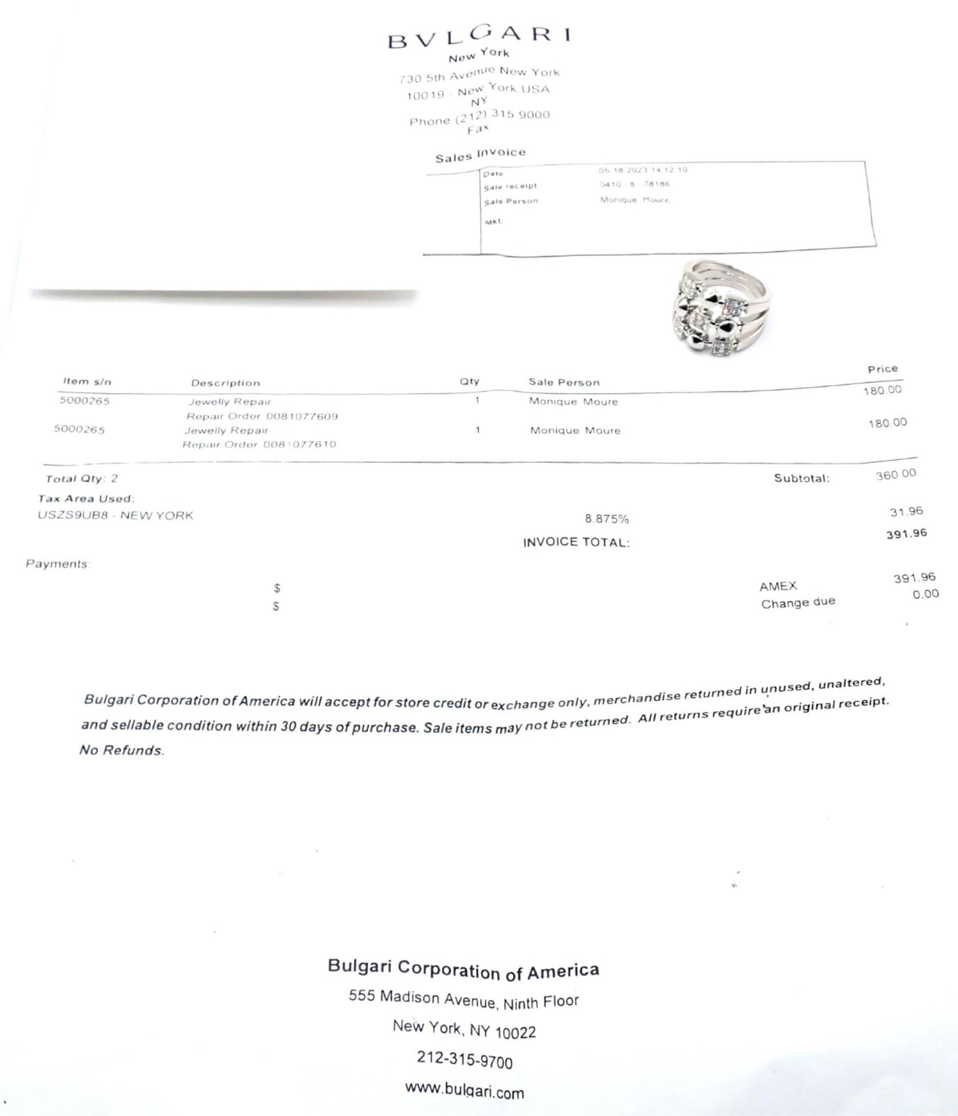 Bvlgari Jewelry & Watches:Fine Jewelry:Rings Authentic! Bvlgari Bulgari 18k White Gold Lucea Diamond Band Ring Paper