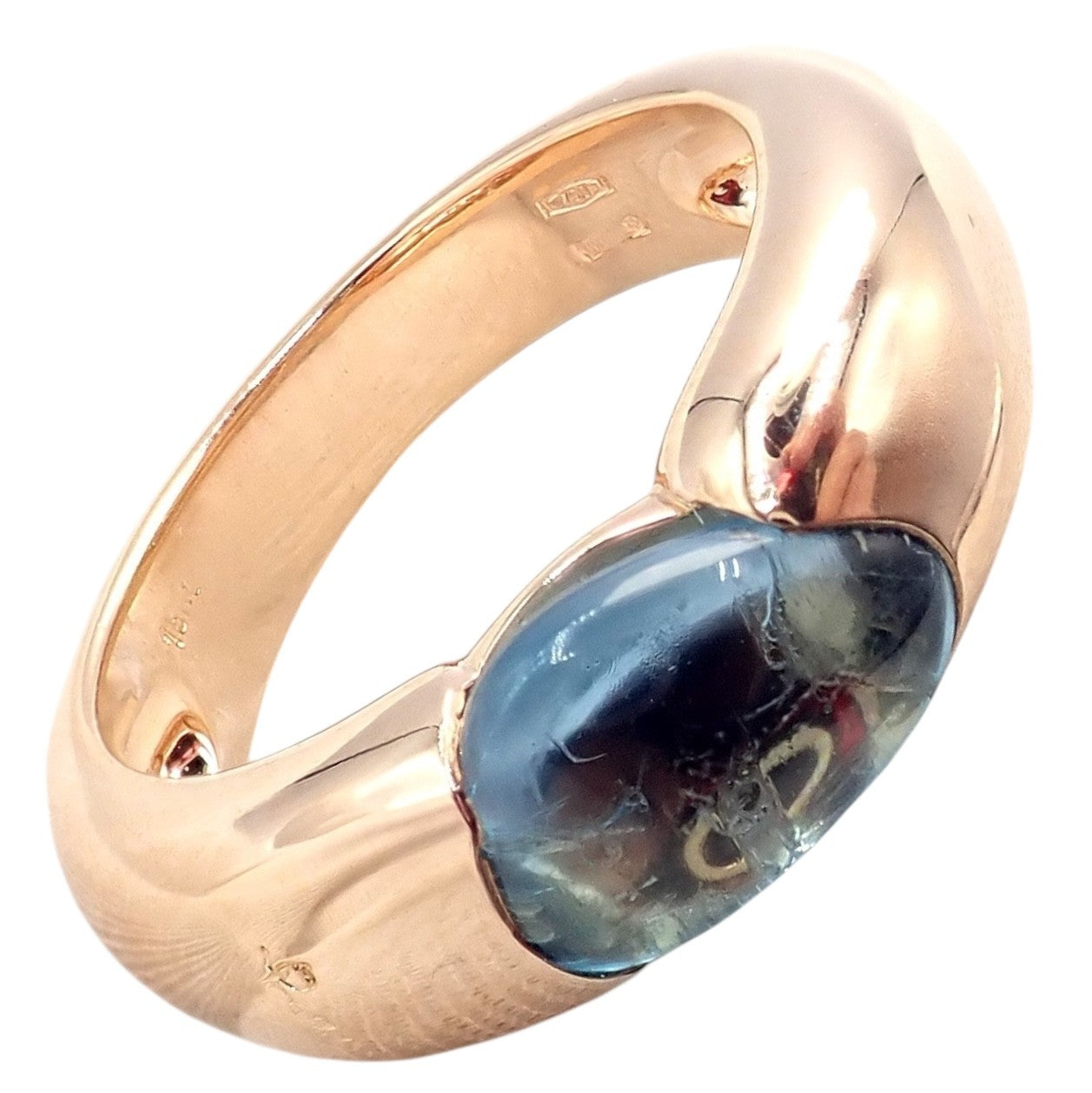 Rare! Authentic Pomellato 18k Rose Gold Sassi Large Blue Topaz Ring Sz 6.5 | Fortrove
