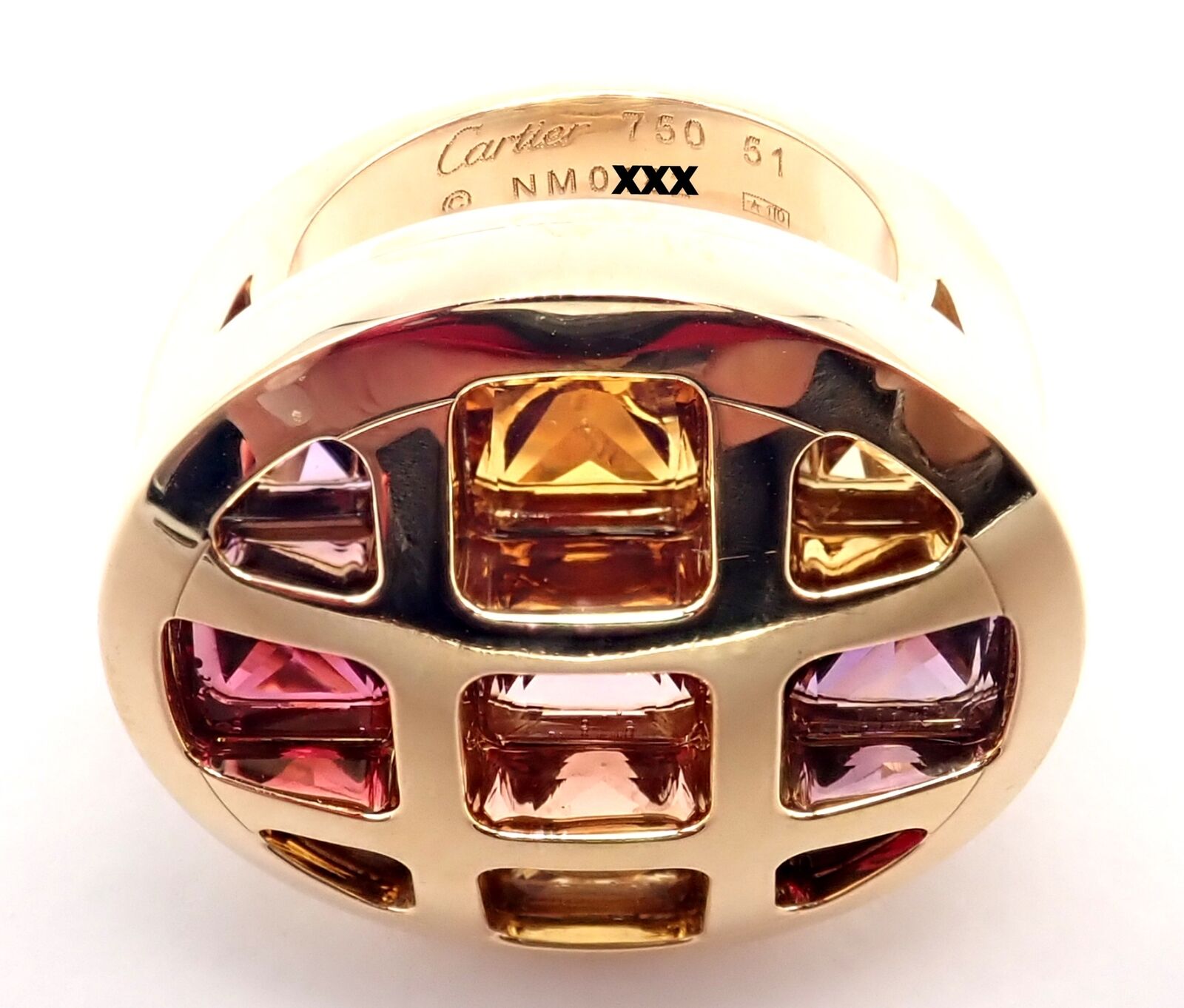 Authentic! Cartier Pasha 18k Yellow Gold Amethyst Citrine Garnet Tourmaline Ring | Fortrove