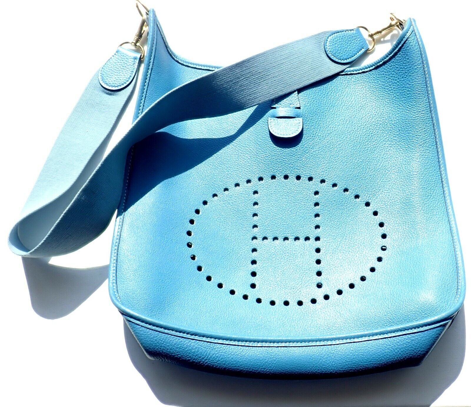Authentic! Hermes Evelyne Blue Jean Courchevel GM Handbag Purse Gold Hardware | Fortrove