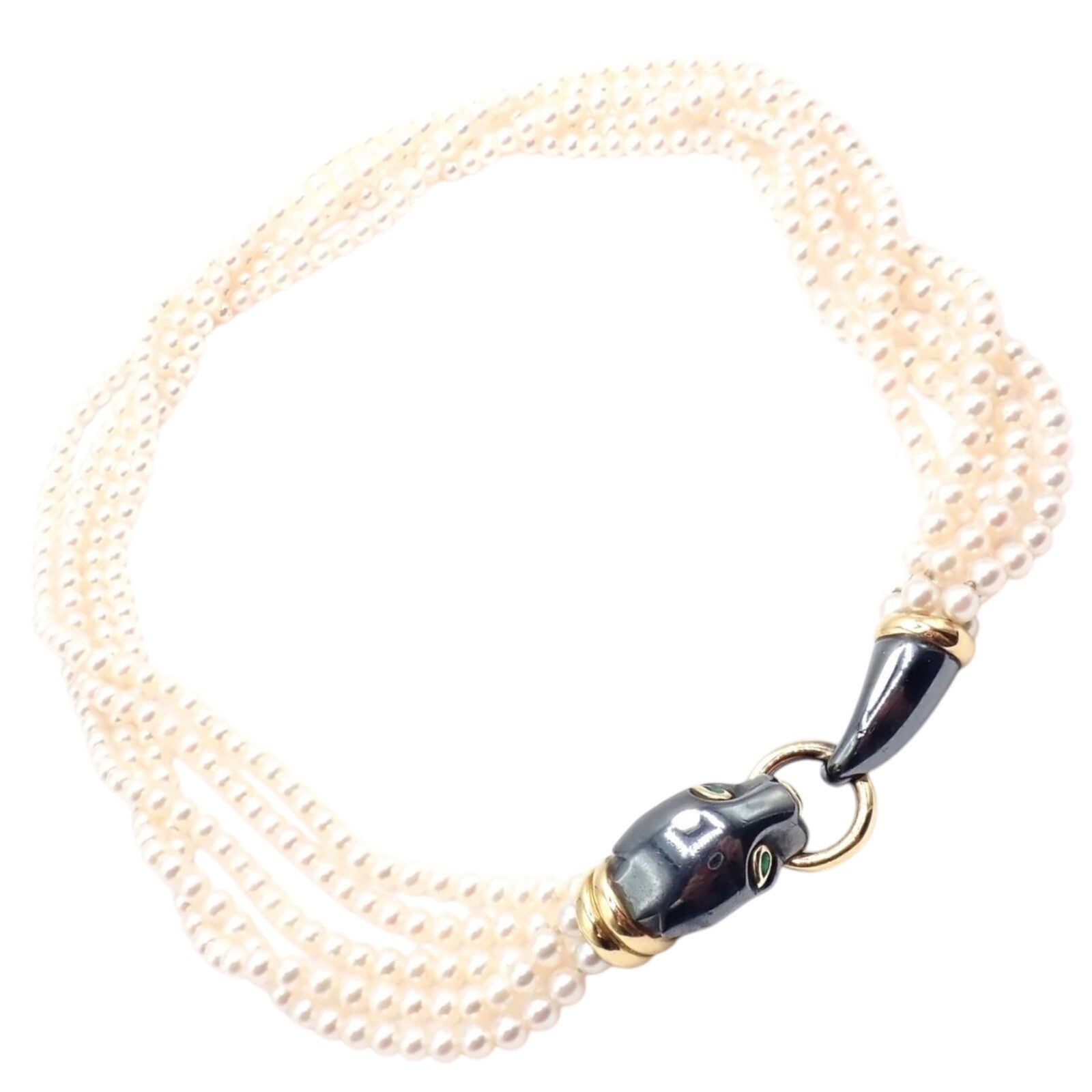 Panthere de Cartier Panther 18k Yellow Gold & Silverium Pearl Emerald Necklace | Fortrove