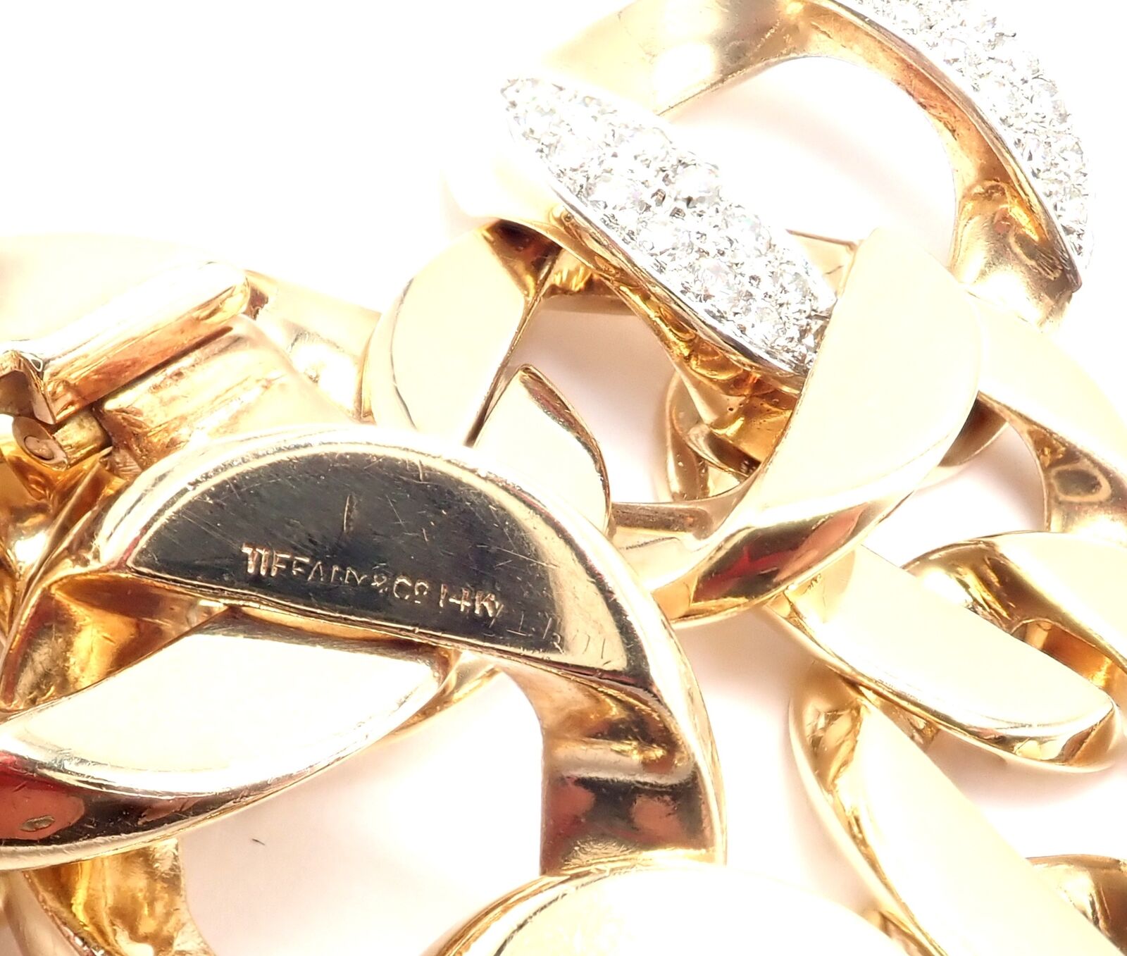 Rare Vintage Tiffany & Co 14k Yellow Gold Diamond Large Heavy Curb Link Bracelet | Fortrove