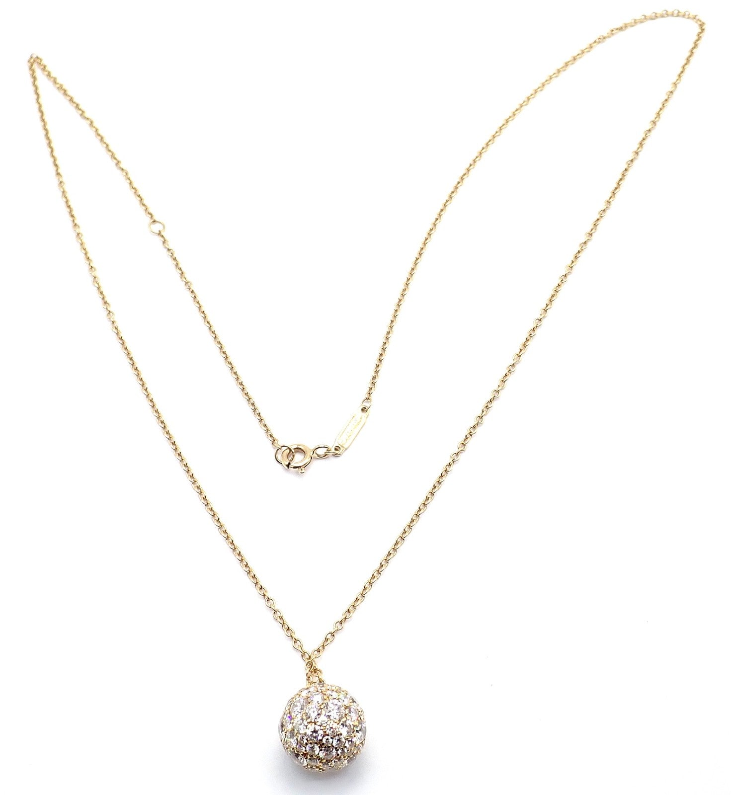 Authentic! Tiffany & Co 18k Yellow Gold Hardware Diamond Ball Pendant Necklace | Fortrove