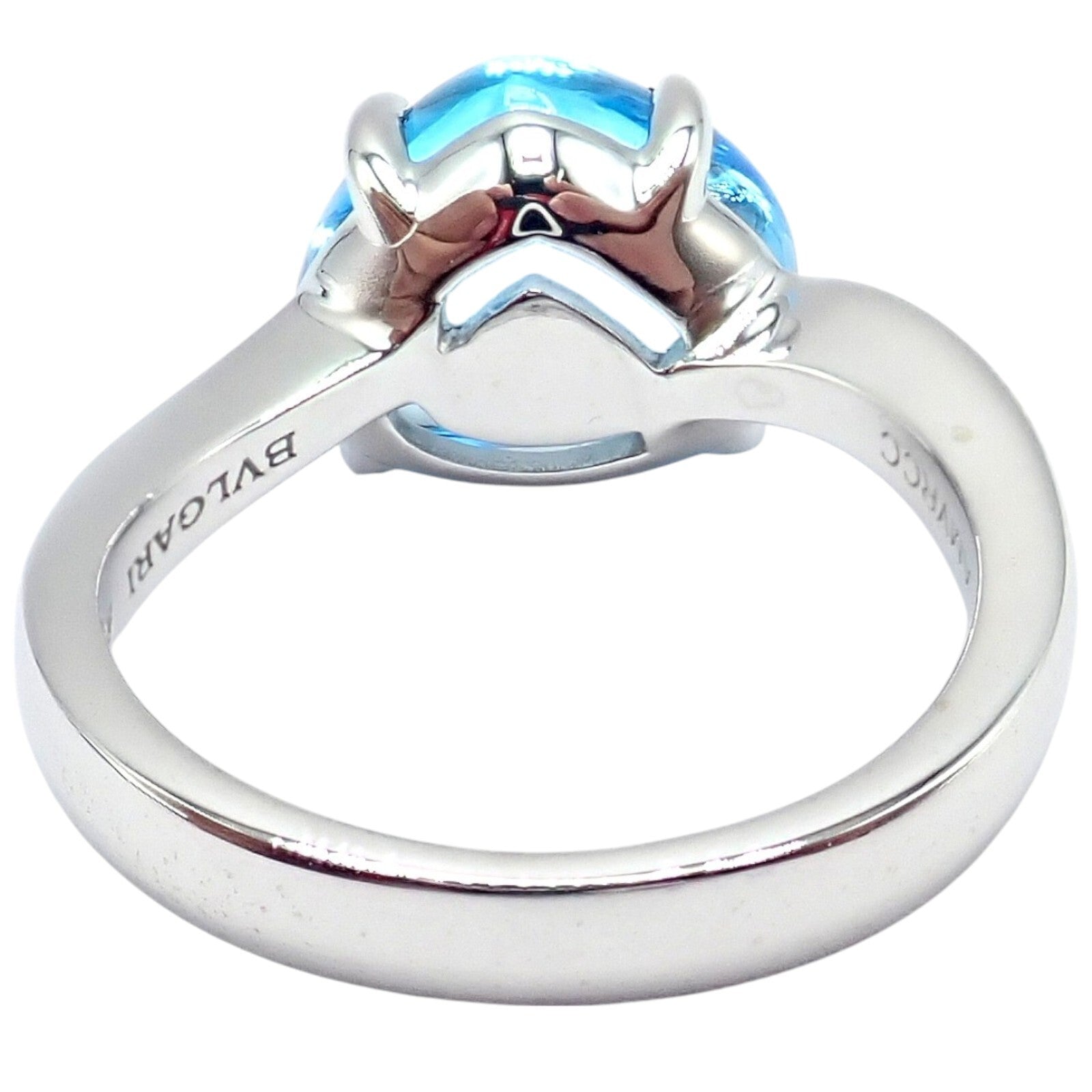 Authentic! Bulgari 18k Whtie Gold Mediterranean Eden Blue Topaz Ring Size 6 | Fortrove