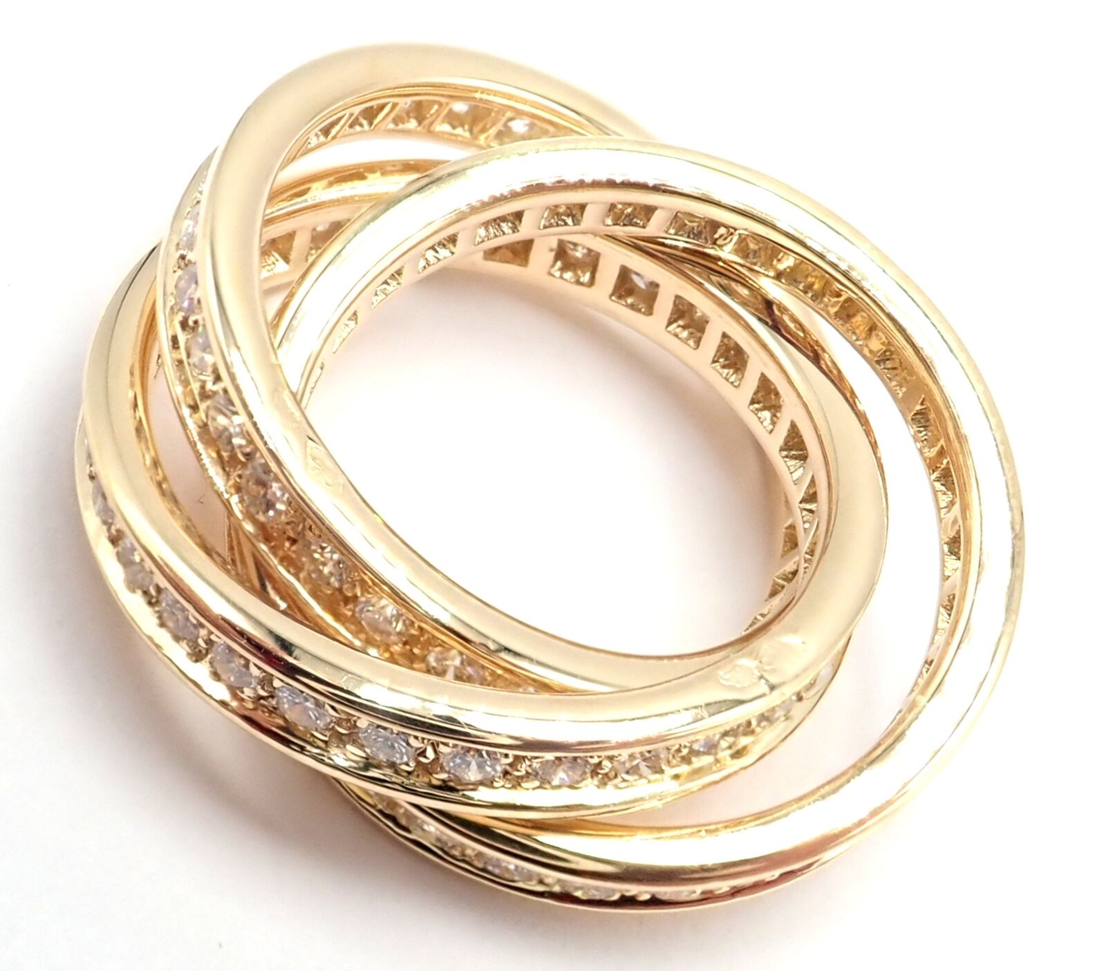 Authentic! Cartier 18k Yellow Gold Diamond Trinity Band Ring Size 5 3/4 Paper | Fortrove