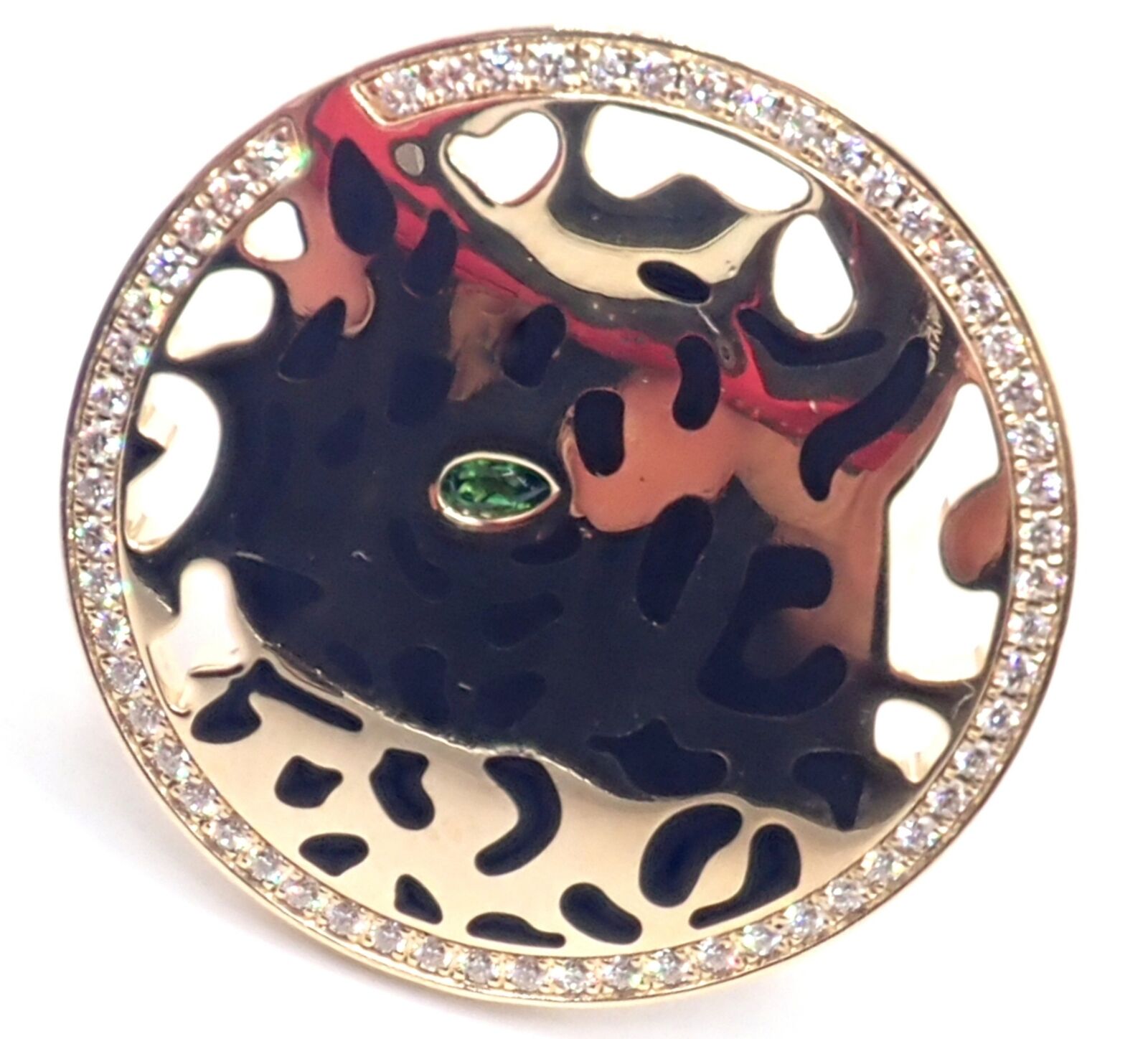 Authentic! Cartier Panther 18k Yellow Gold Diamond Lacquer Tsavorite Ring | Fortrove