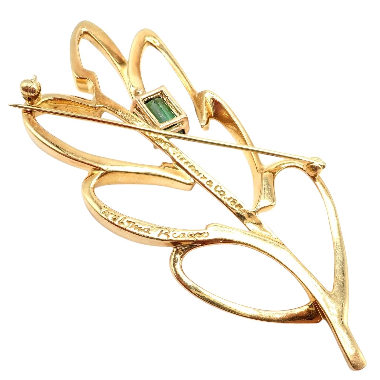 Vintage Tiffany & Co Paloma Picasso 18k Yellow Gold Green Tourmaline Leaf Brooch | Fortrove