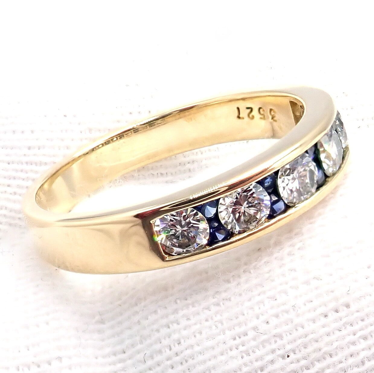 Authentic! Tiffany & Co 18k Yellow Gold 1.20ctw Diamond Sapphire Band Ring sz 5 | Fortrove
