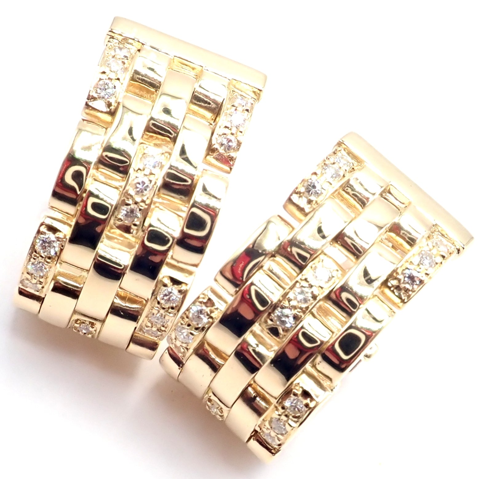 Authentic Cartier Maillon Panthere 18K Gold Diamond Five Row Link Gold Earrings | Fortrove