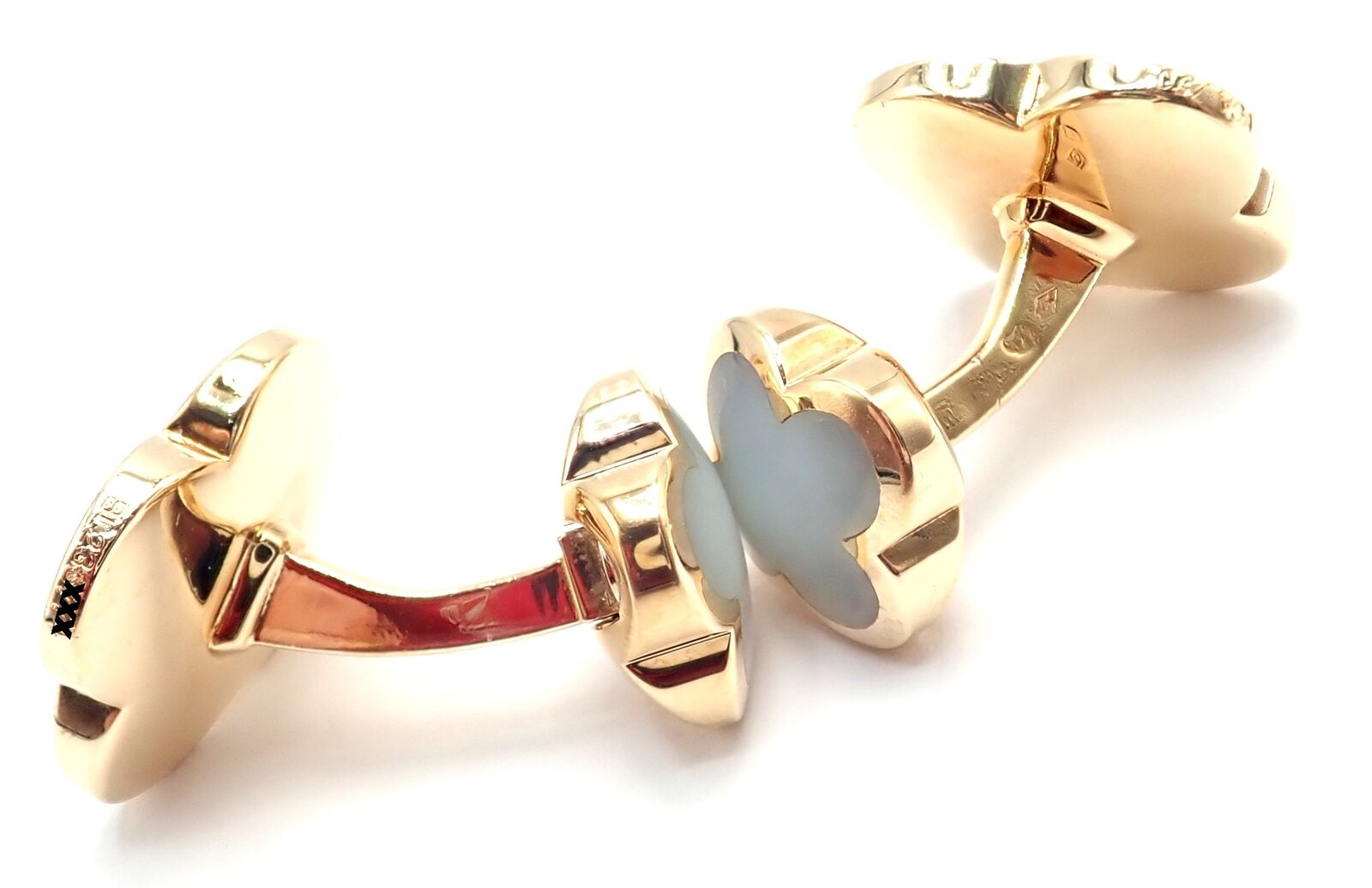 Van Cleef & Arpels 18k Yellow Gold Pure Alhambra Mother Of Pearl Cufflinks Cert. | Fortrove
