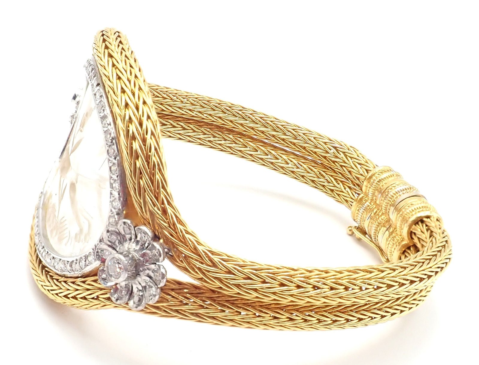 Authentic! Ilias Lalaounis 18k Yellow Gold Diamond Rock Crystal Bangle Bracelet | Fortrove