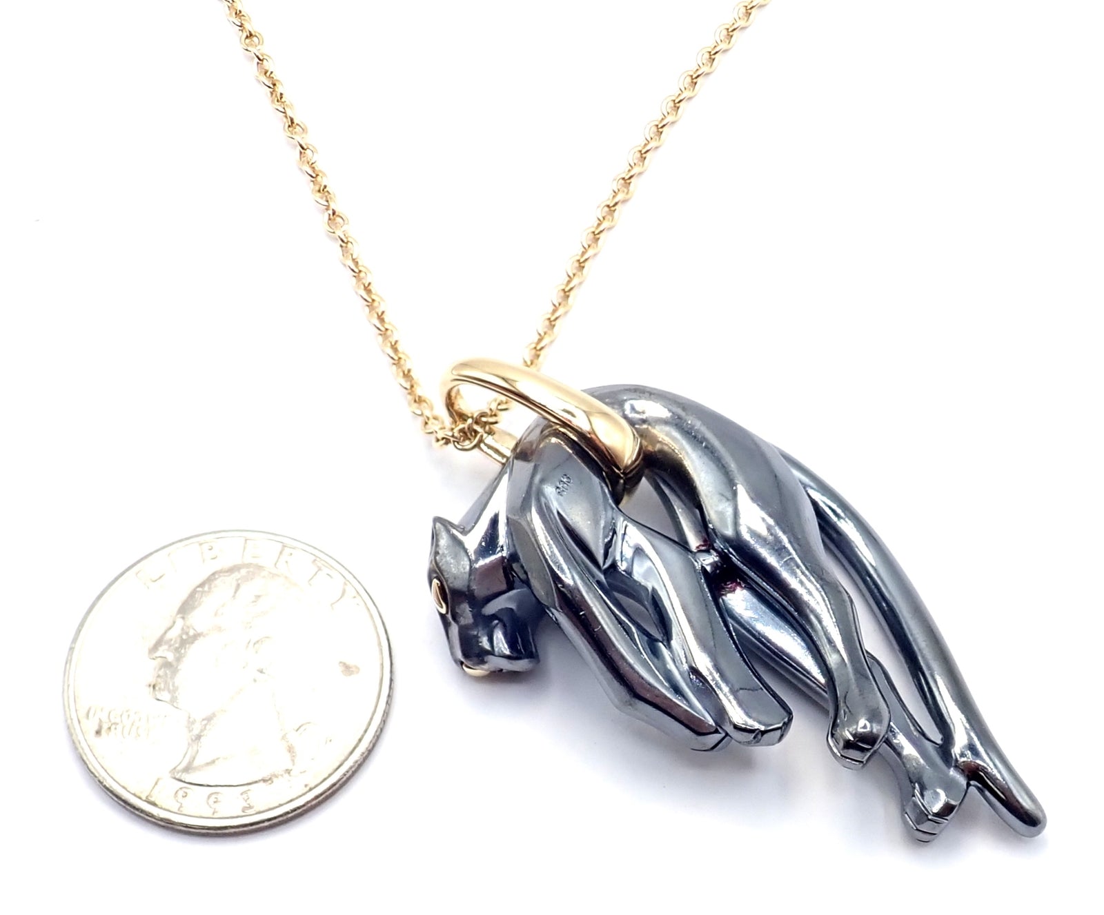 Authentic Panthere de Cartier Panther 18k Yellow Gold & Silverium Necklace Paper | Fortrove