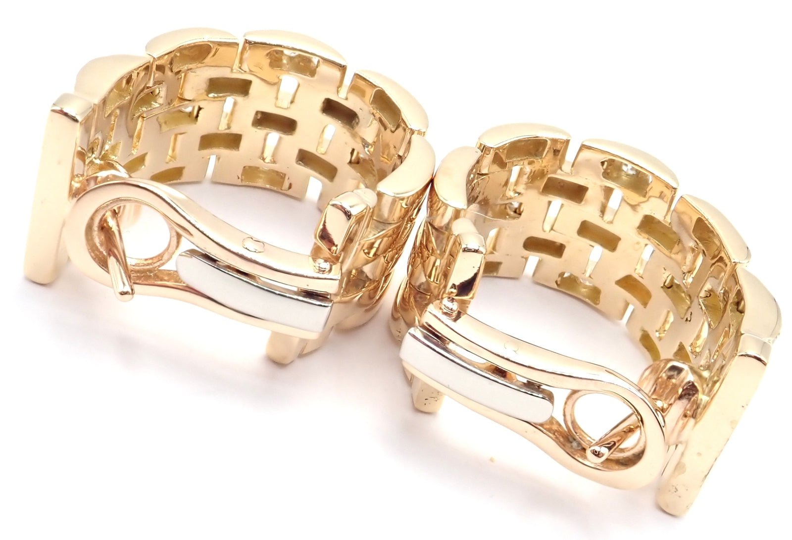 Authentic Cartier Maillon Panthere 18K Gold Diamond Five Row Link Gold Earrings | Fortrove