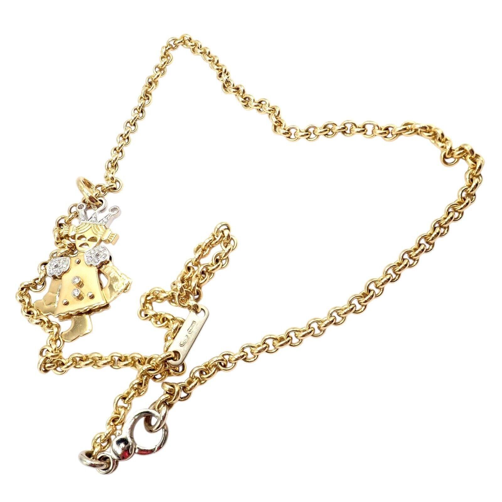 Pomellato 18k Yellow White Gold Animated XL Diamond Queen Pendant Link Necklace | Fortrove