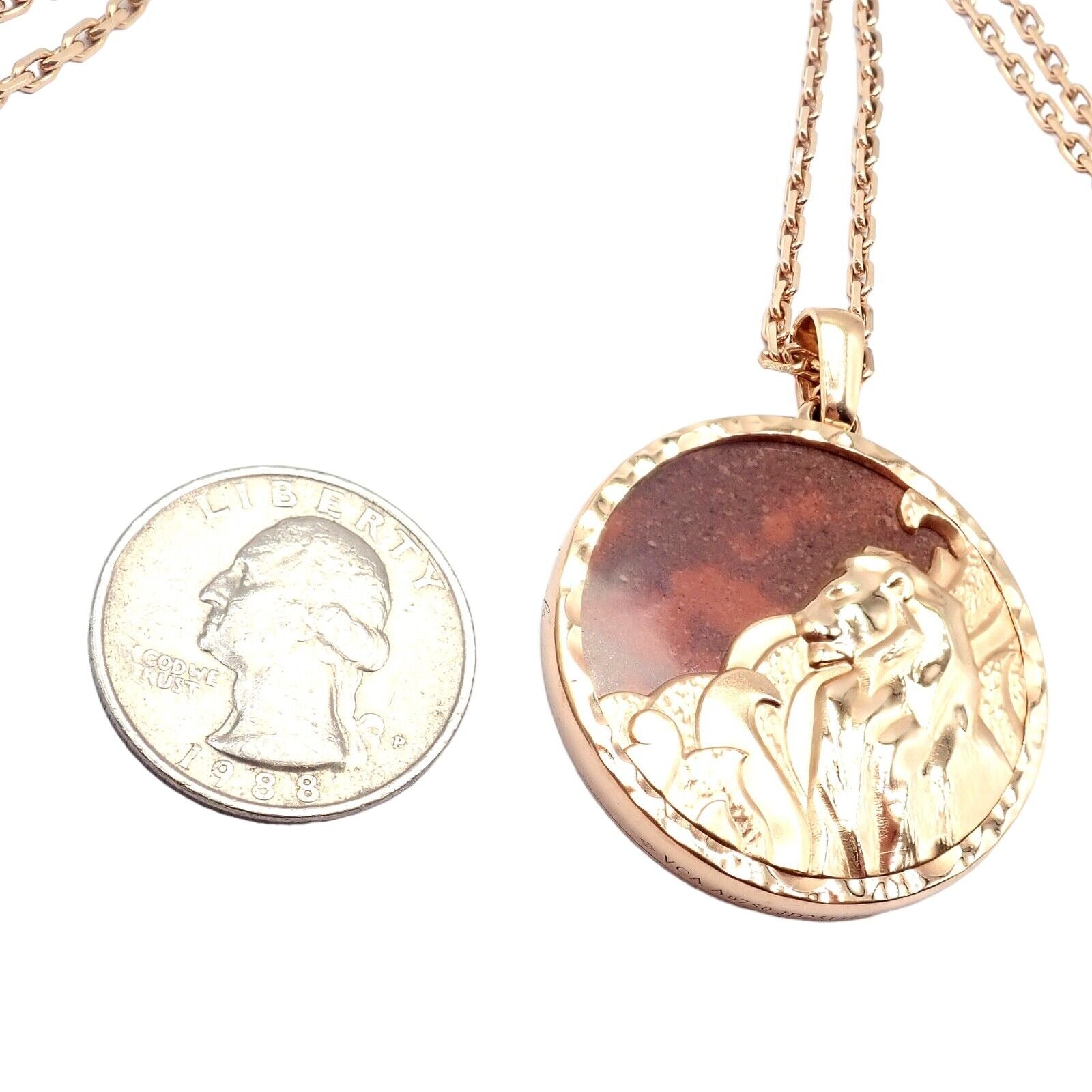 Van Cleef & Arpels Zodiaque 18k Rose Gold Leo Pendant Red Jasper Necklace + Cert | Fortrove