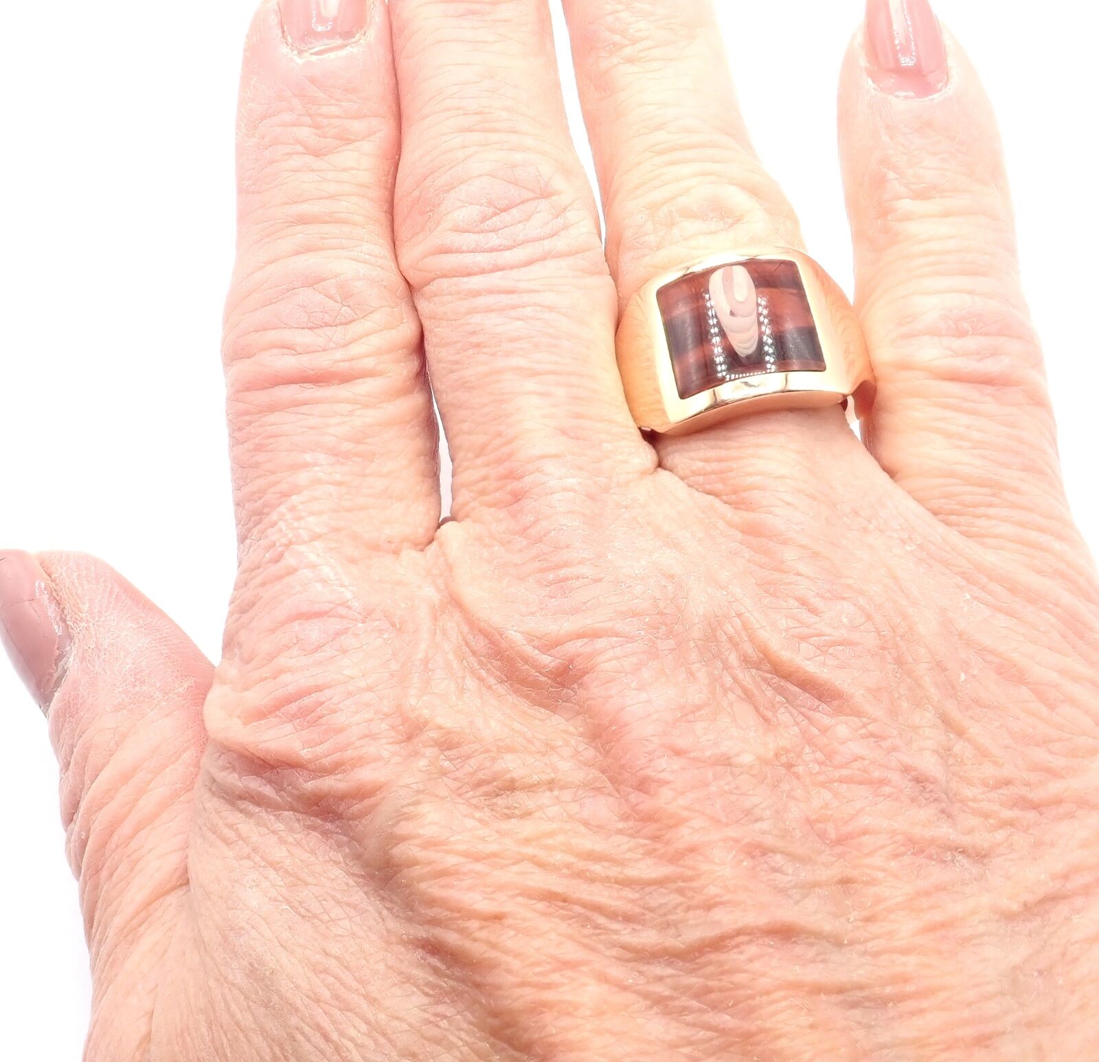 Authentic! Cartier 18k Rose Gold Santos Dumont Bull Eye Quartz Ring Certificate | Fortrove