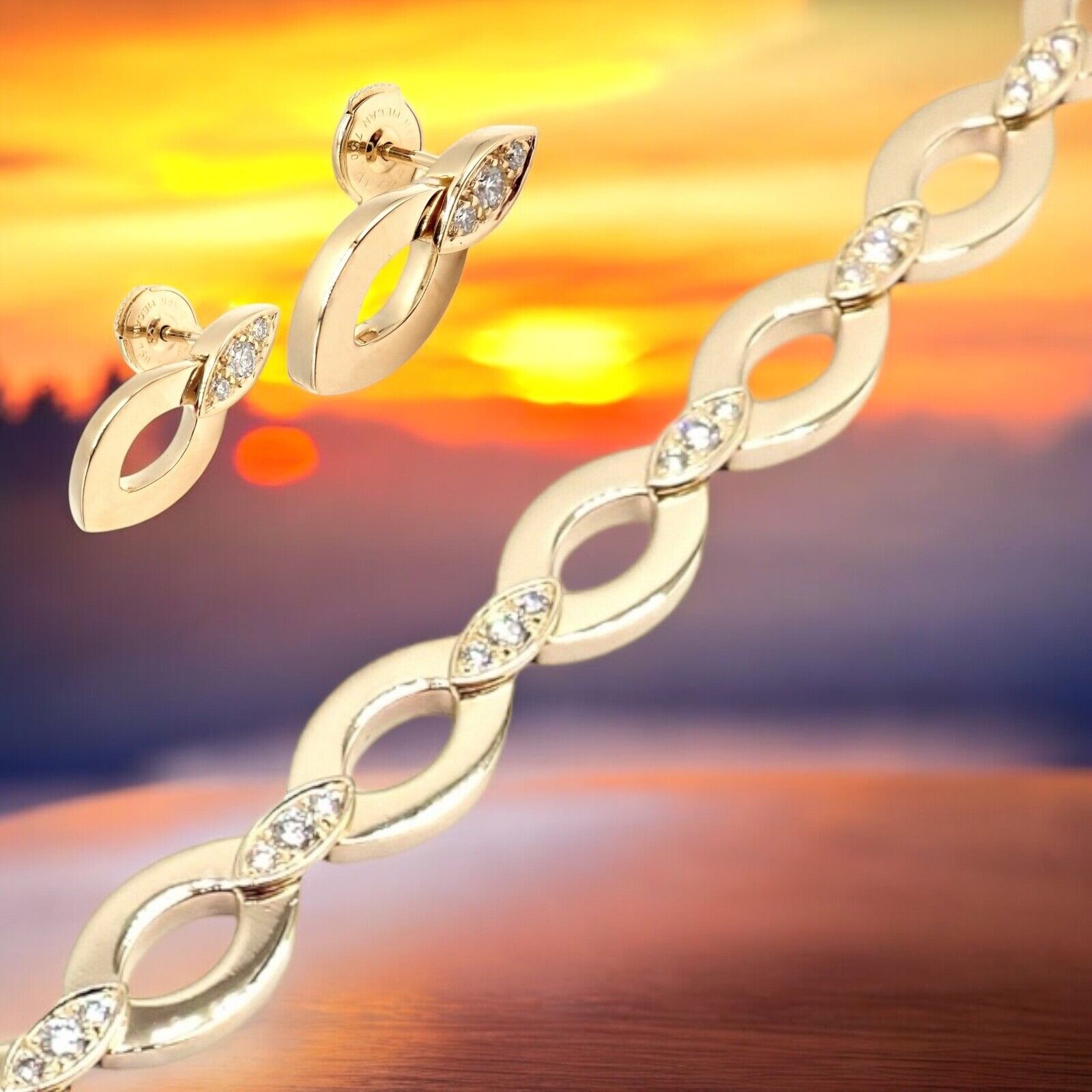 Authentic! Cartier 18K Yellow Gold Diamond Diadea Link Bracelet Earrings Set | Fortrove