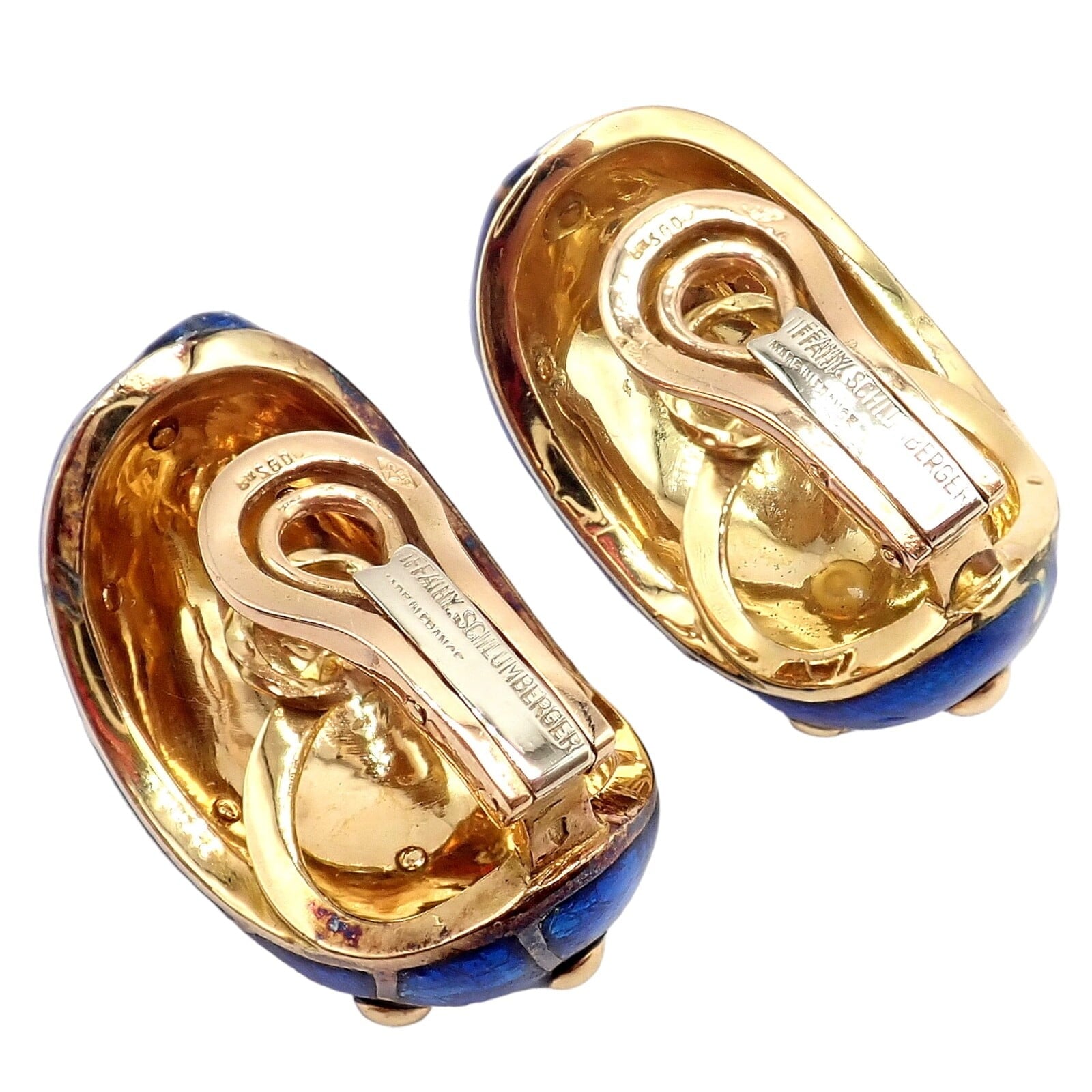 Tiffany & Co. Jewelry & Watches:Fine Jewelry:Earrings Rare Tiffany & Co Schlumberger 18k Yellow Gold Large Blue Enamel Banana Earrings