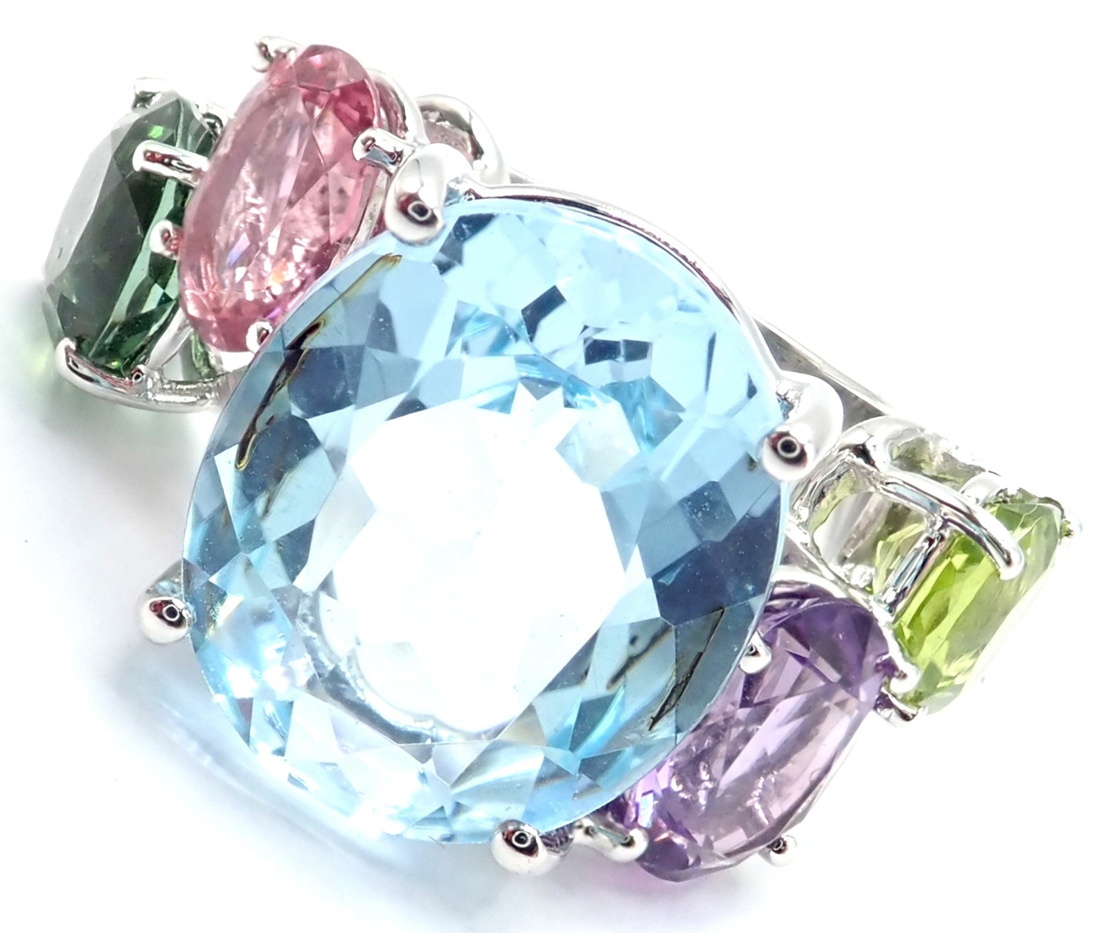 Authentic! Asprey Chaos 18k White Gold Topaz Tourmaline Peridot Amethyst Ring | Fortrove