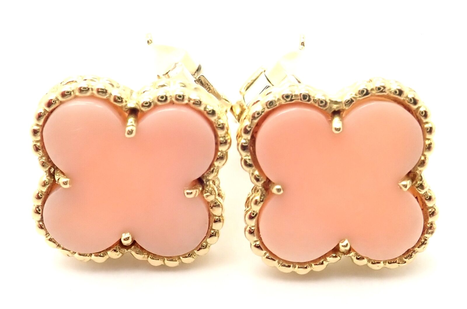 Van Cleef & Arpels Vintage Alhambra 18k Yellow Gold Coral Earrings Paper | Fortrove