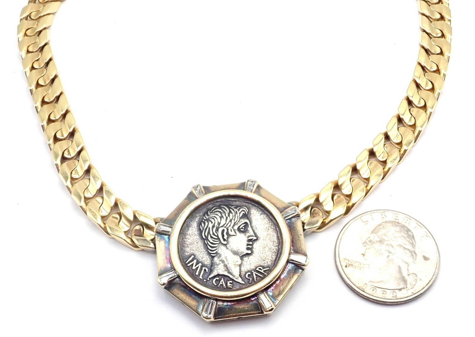 Rare! Bvlgari Bulgari 18k Yellow Gold Diamond Monete Antique Coin Link Necklace | Fortrove