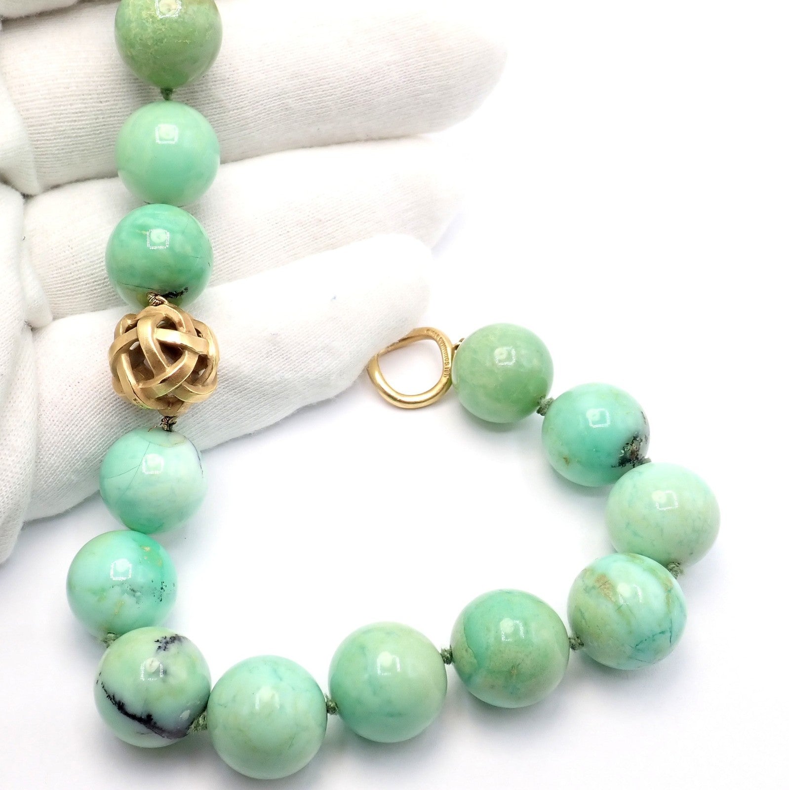 Angela Cummings 18k Yellow Gold 15.5mm Turquoise Bead 20" Long Necklace 1988 | Fortrove