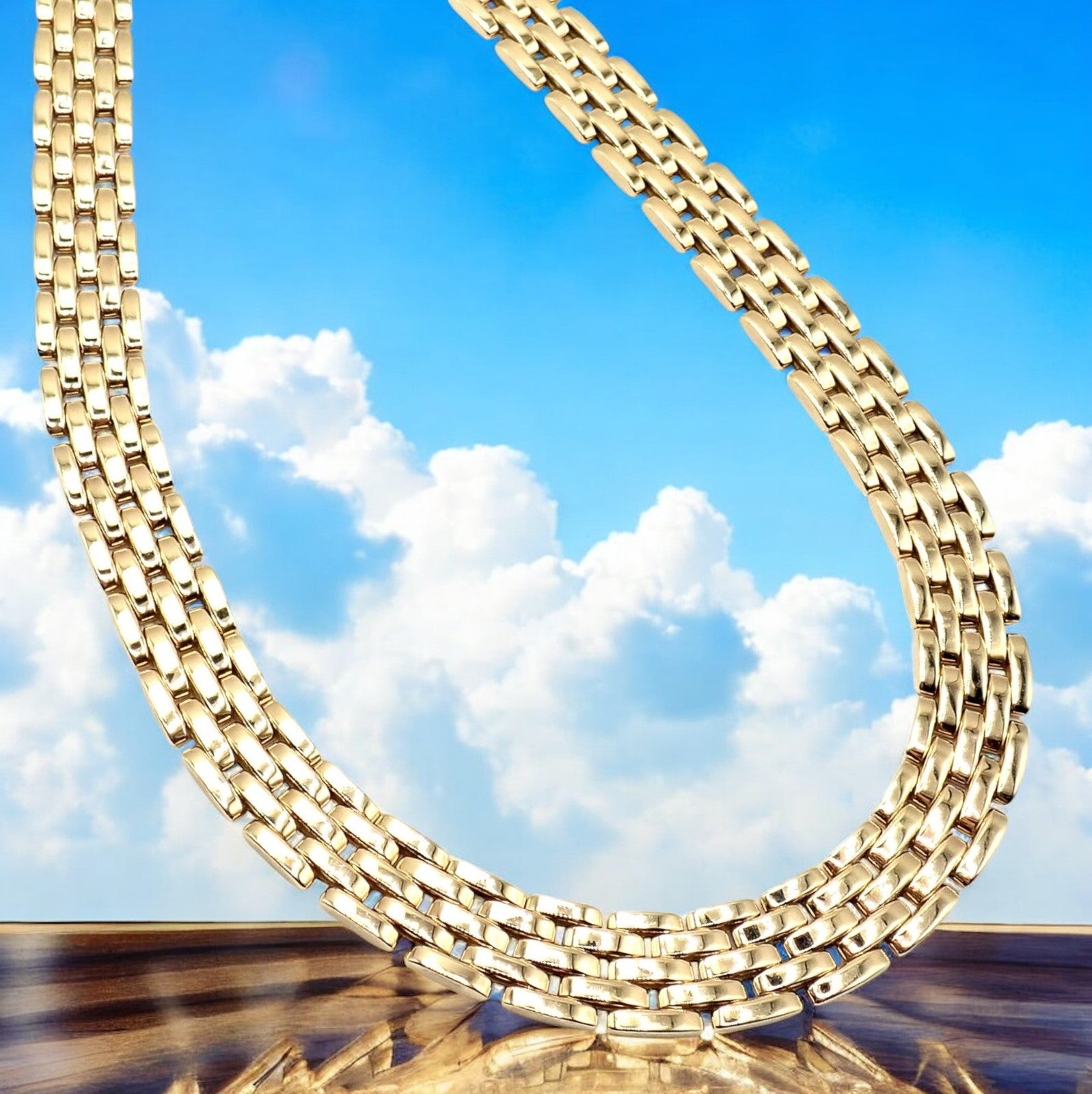 Cartier 5 Row Maillon Panther Panthere 18k Yellow Gold Link 14mm Wide Necklace | Fortrove