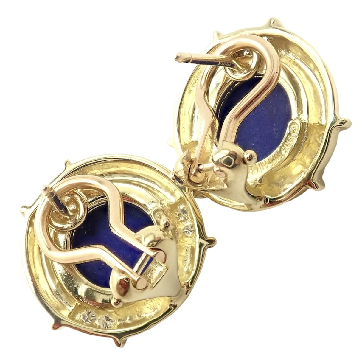 Authentic! Tiffany & Co 18k Yellow Gold Diamond Lapis Lazuli Earrings | Fortrove