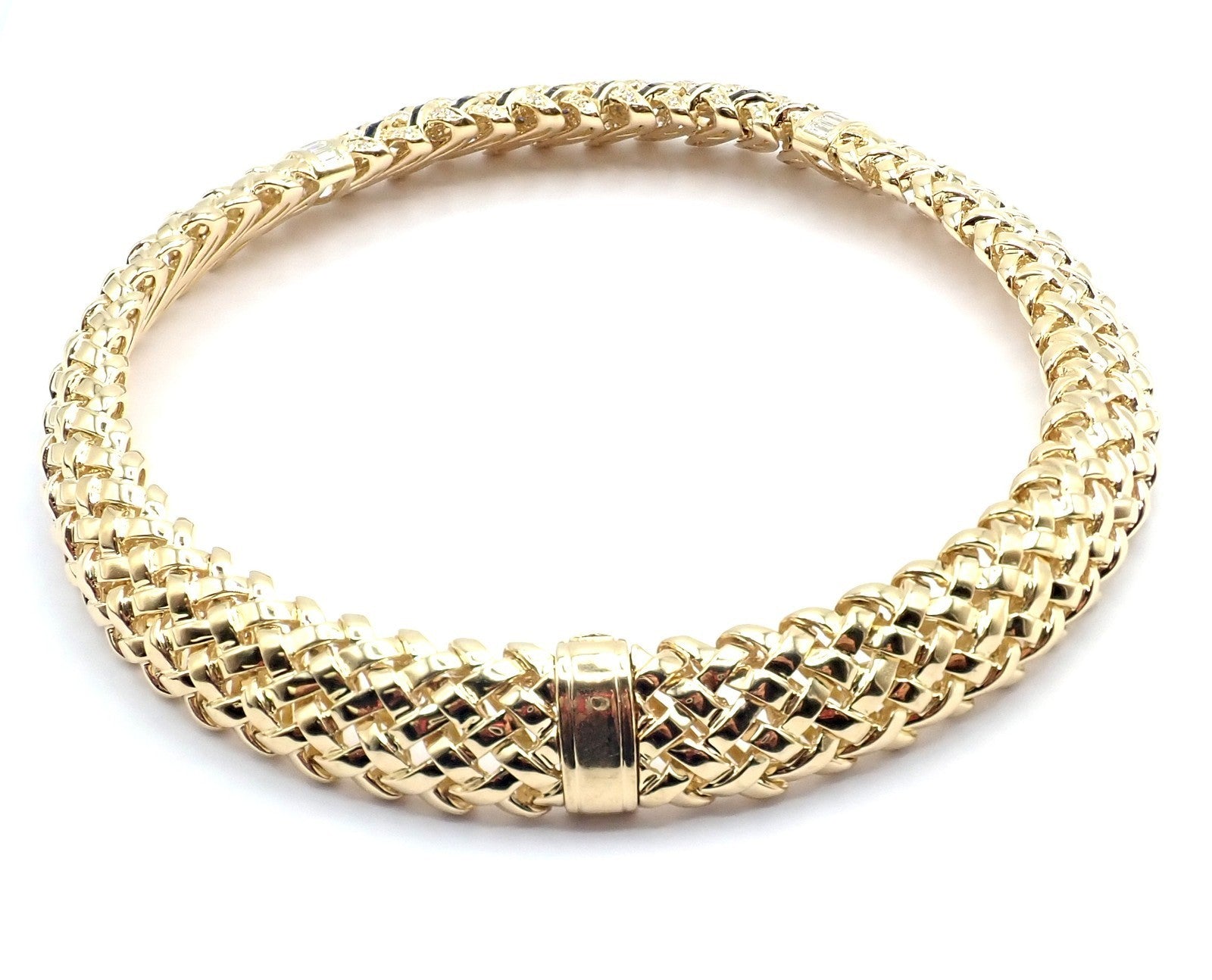 Authentic Tiffany & Co Vannerie 18k Yellow Gold Diamond Sapphire Weave Necklace | Fortrove