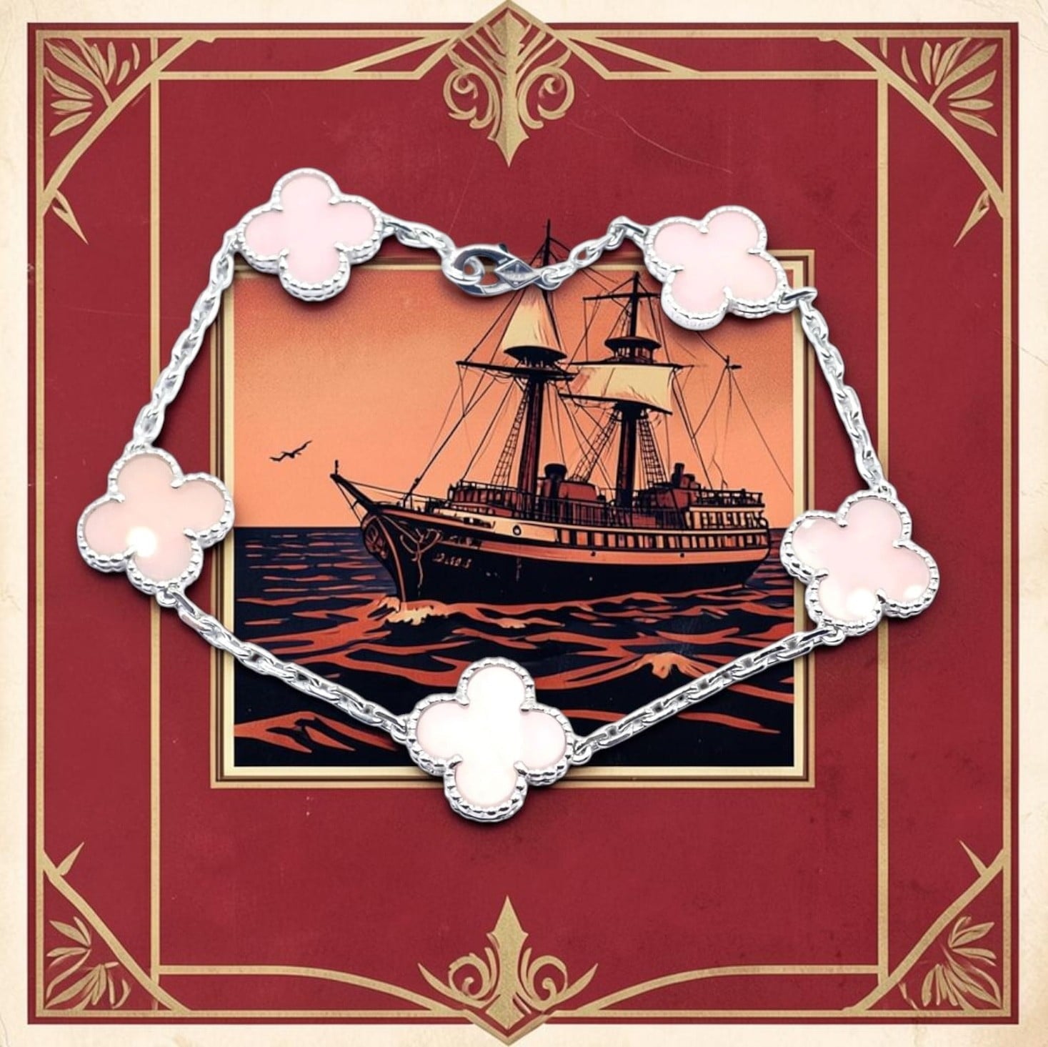 Authentic! Van Cleef & Arpels Alhambra 18k White Gold Pink Opal Bracelet Cer. | Fortrove