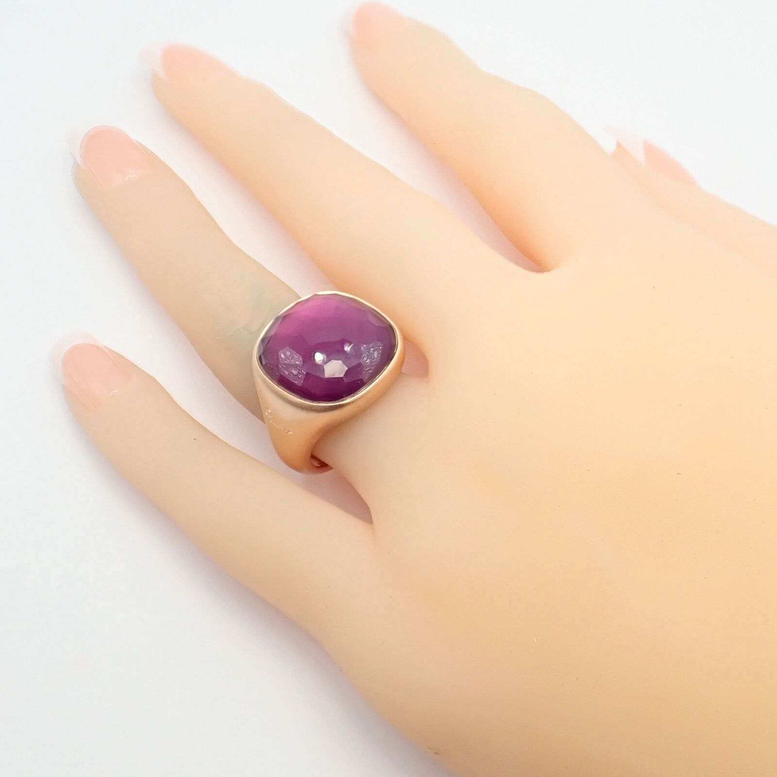 Authentic! Pomellato 18k Rose Gold Large Faceted Amethyst Victoria Ring sz 6.5 | Fortrove