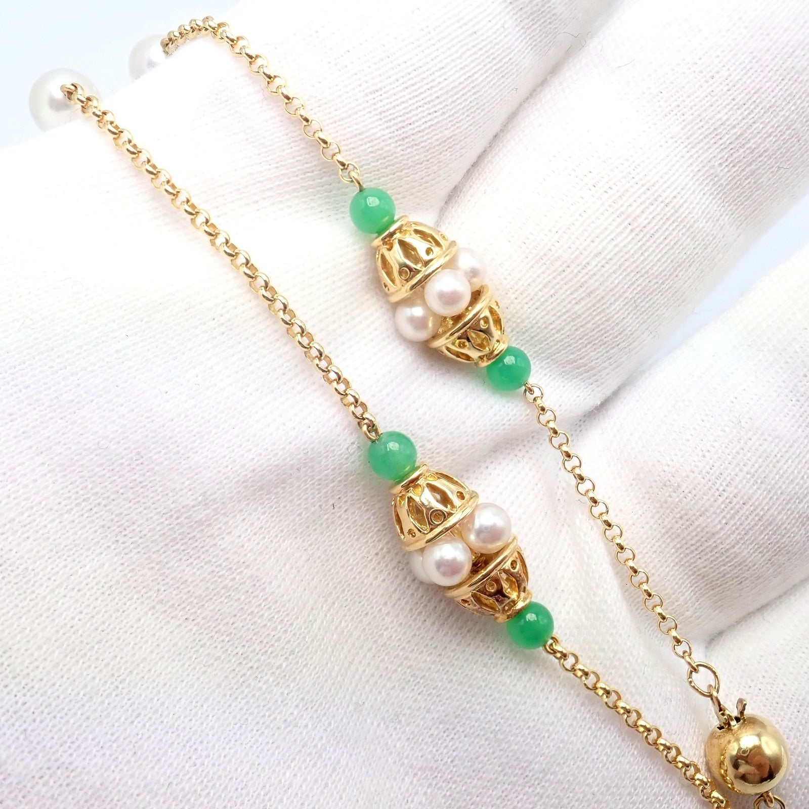 Vintage! Mikimoto 18k Yellow Gold Pearl Chalcedony 32" Long Necklace | Fortrove