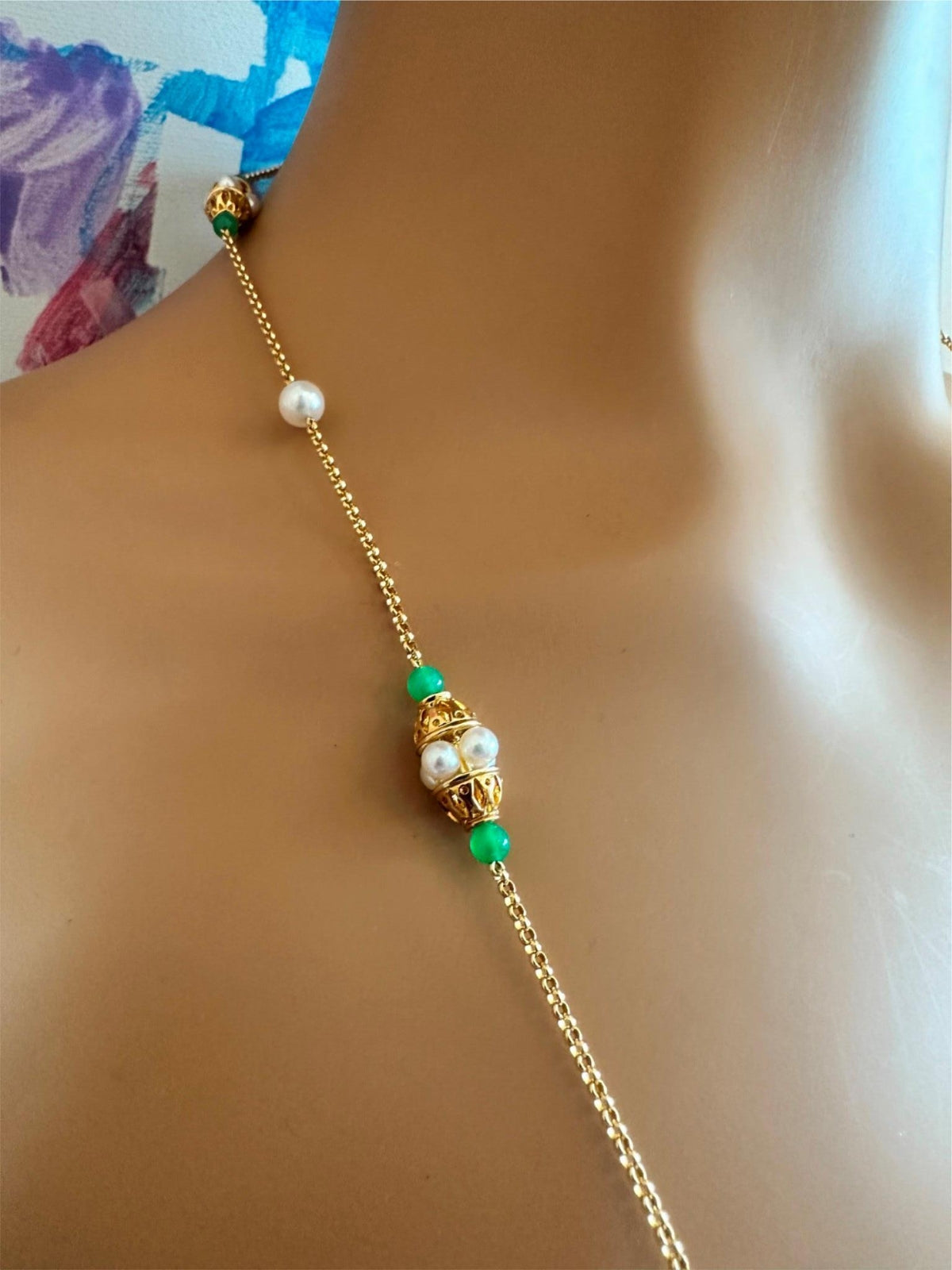 Vintage! Mikimoto 18k Yellow Gold Pearl Chalcedony 32" Long Necklace | Fortrove
