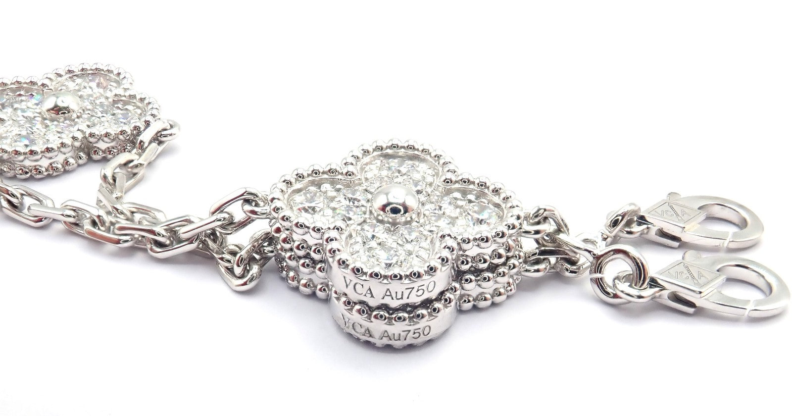 Van Cleef & Arpels 18k Gold Vintage Alhambra Diamond Necklace Bracelet Set Cert. | Fortrove