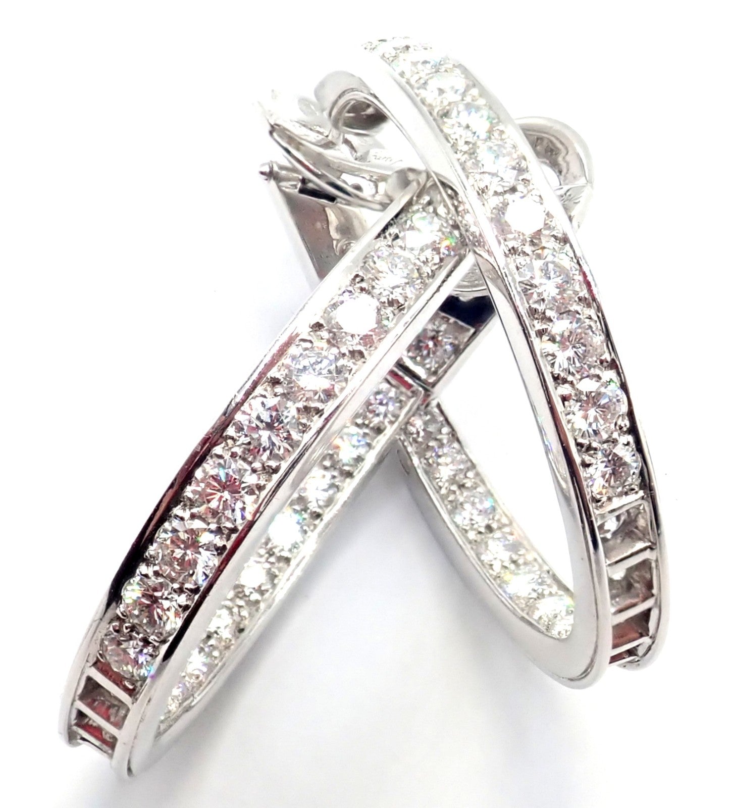 Authentic! Van Cleef & Arpels 18k White Gold Diamond Large Hoop Earrings | Fortrove