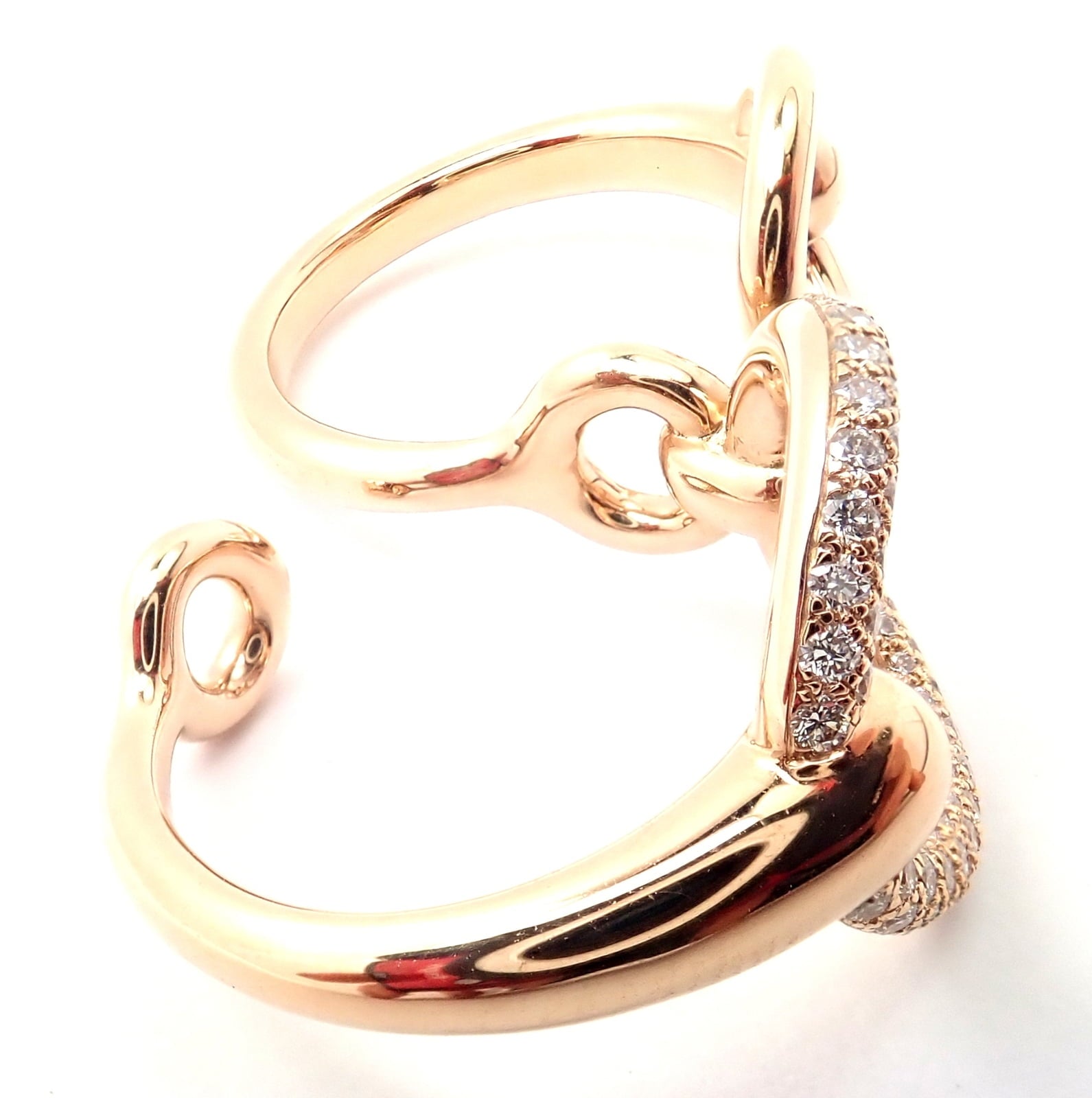 Hermes Jewelry & Watches:Fine Jewelry:Rings Authentic! Hermes 18k Rose Gold Diamond Filet d'Or Large Model Double Band Ring