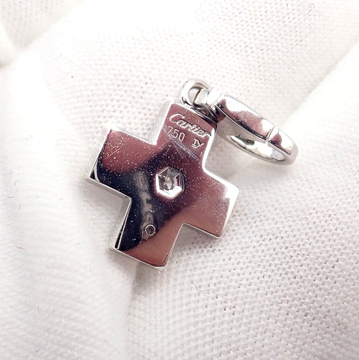 Cartier Jewelry & Watches:Fine Jewelry:Necklaces & Pendants Authentic! Cartier 18k White Gold Diamond Small Cross Charm Pendant