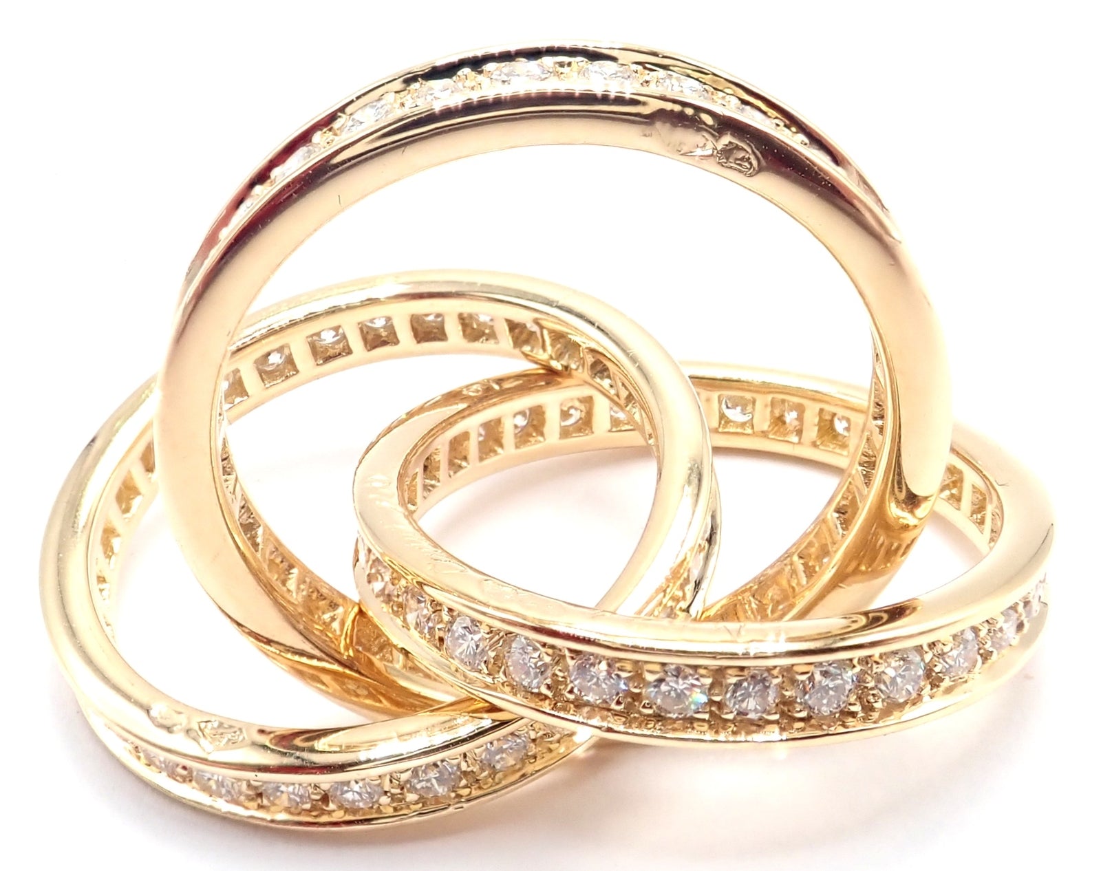 Authentic! Cartier 18k Yellow Gold Diamond Trinity Band Ring Size 5 3/4 Paper | Fortrove