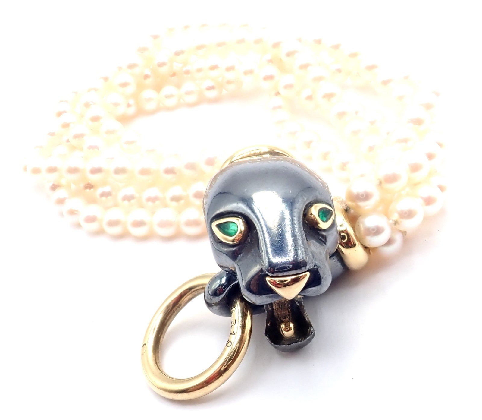 Panthere de Cartier Panther 18k Yellow Gold & Silverium Pearl Emerald Bracelet | Fortrove