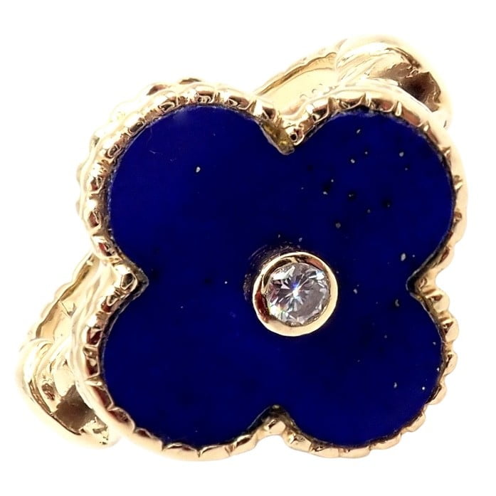 Van Cleef & Arpels Jewelry & Watches:Fine Jewelry:Rings Van Cleef & Arpels Alhambra 18k Yellow Gold Lapis Lazuli Diamond Ring Sz 4