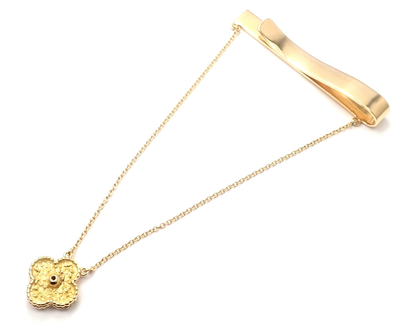 Authentic! Van Cleef & Arpels 18k Yellow Gold Diamond Vintage Alhambra Tie Clip | Fortrove