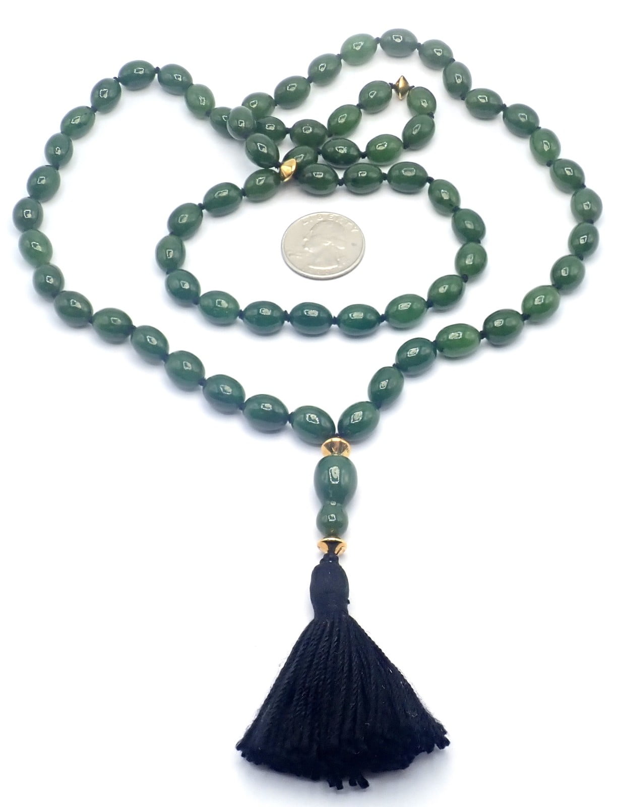 Authentic! Tiffany & Co Cummings 18k Yellow Gold Nephrite Jade Bead Necklace | Fortrove
