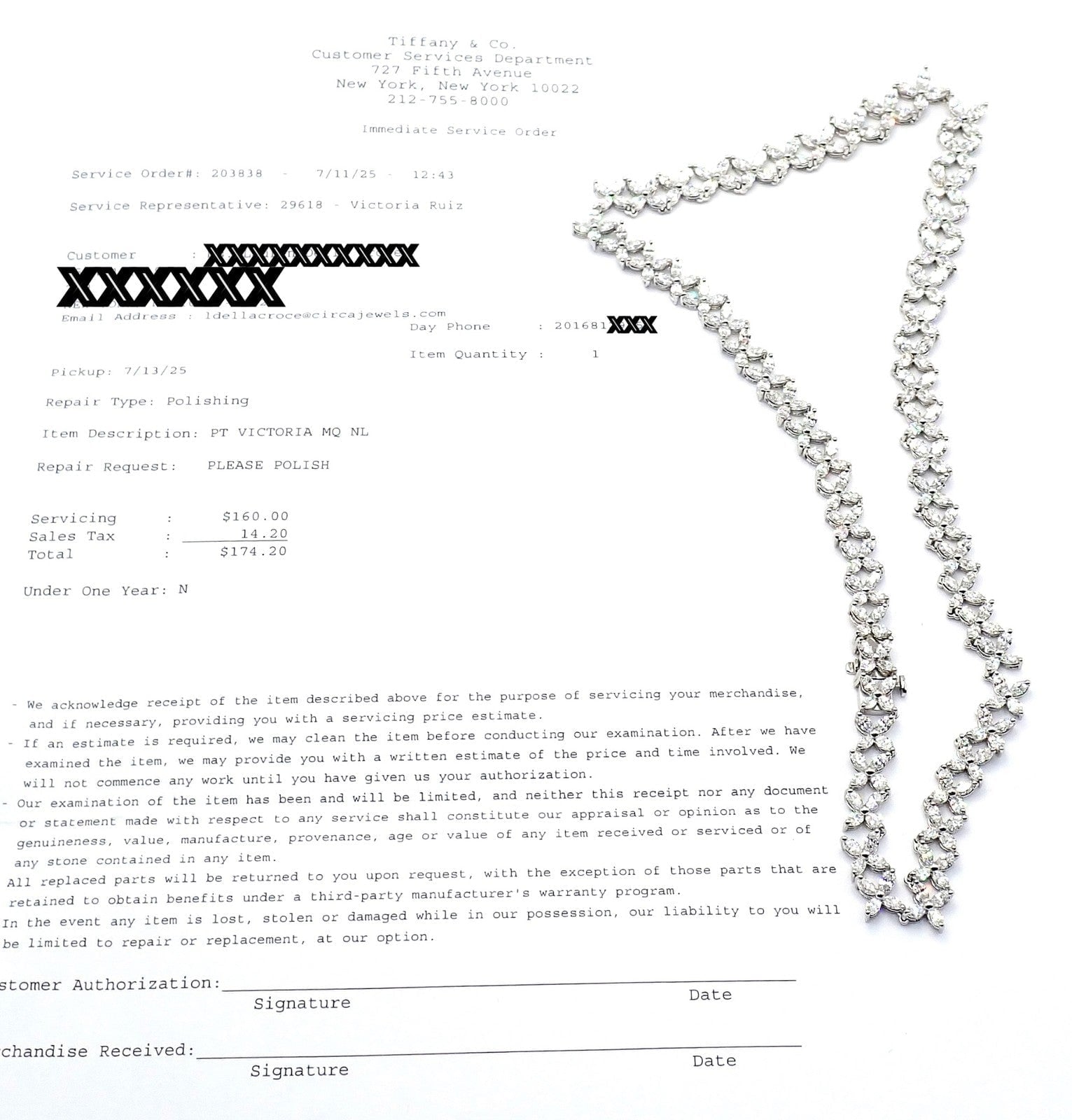 Authentic Tiffany & Co Victoria Platinum Graduated Marque Shape Diamond Necklace | Fortrove