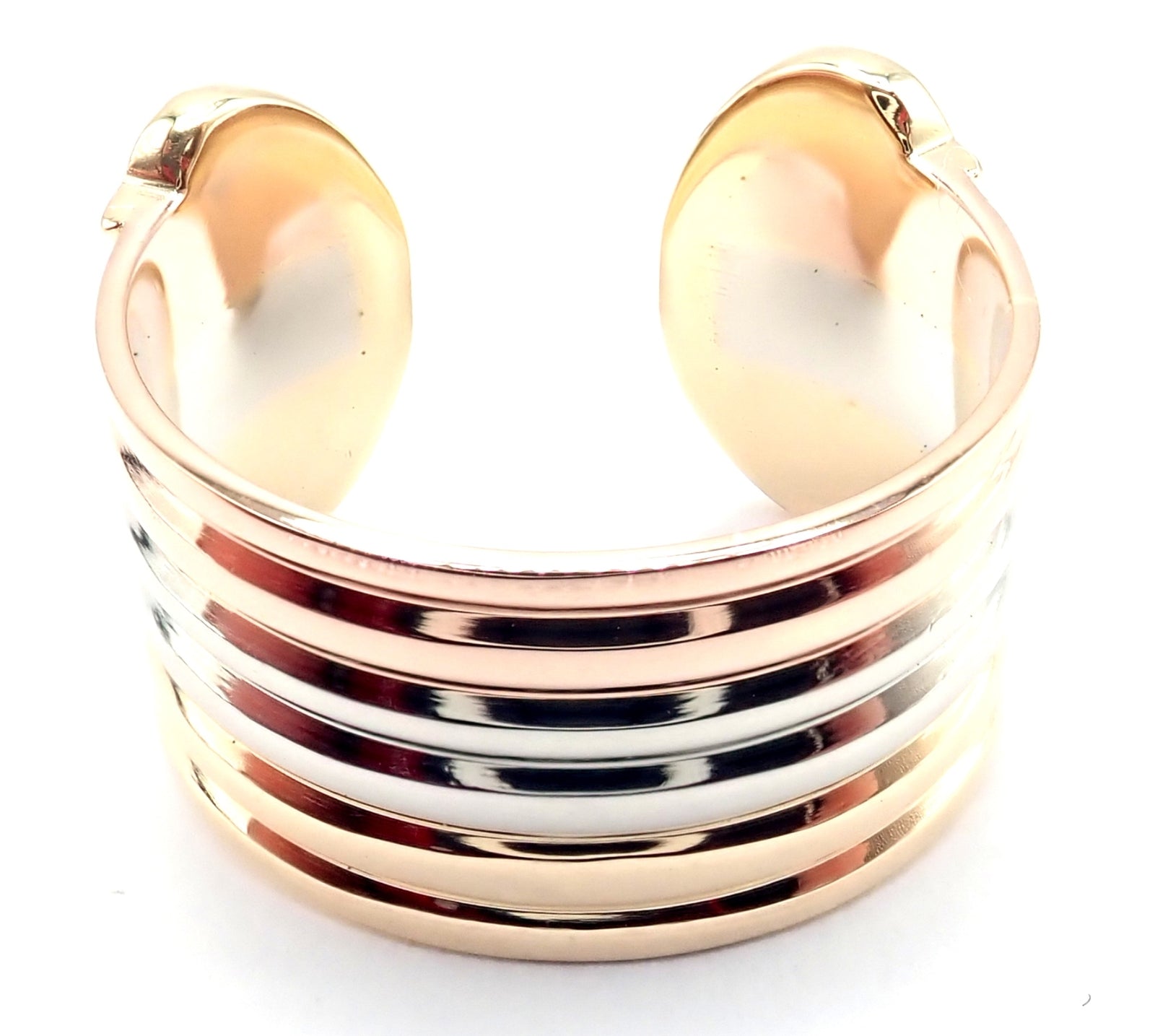 Authentic! Cartier 18k Tri-Color Gold Double C Band Ring Size 4.5 | Fortrove