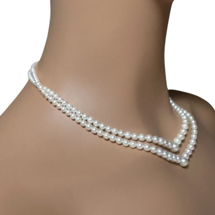 Mikimoto 18k Yellow Gold Pearl Double Strand Graduated 17" Princess Necklace | Fortrove