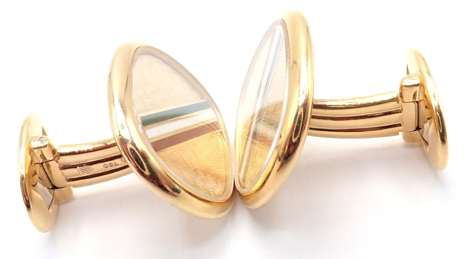 PATEK PHILIPPE Jewelry & Watches:Men's Jewelry:Cufflinks Rare! Patek Philippe 18k Yellow Gold Italian Flag Colors Enamel Large Cufflinks