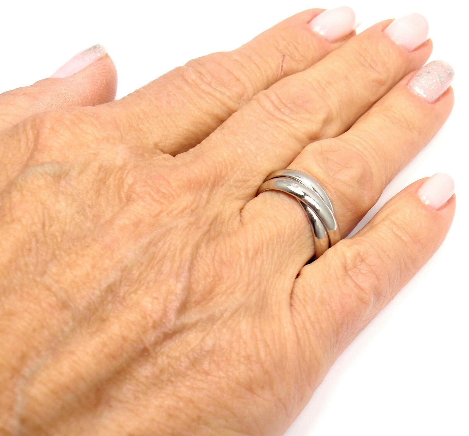 Authentic! Cartier 18k White Gold Trinity Band Ring Size 53 US 6 1/4 | Fortrove