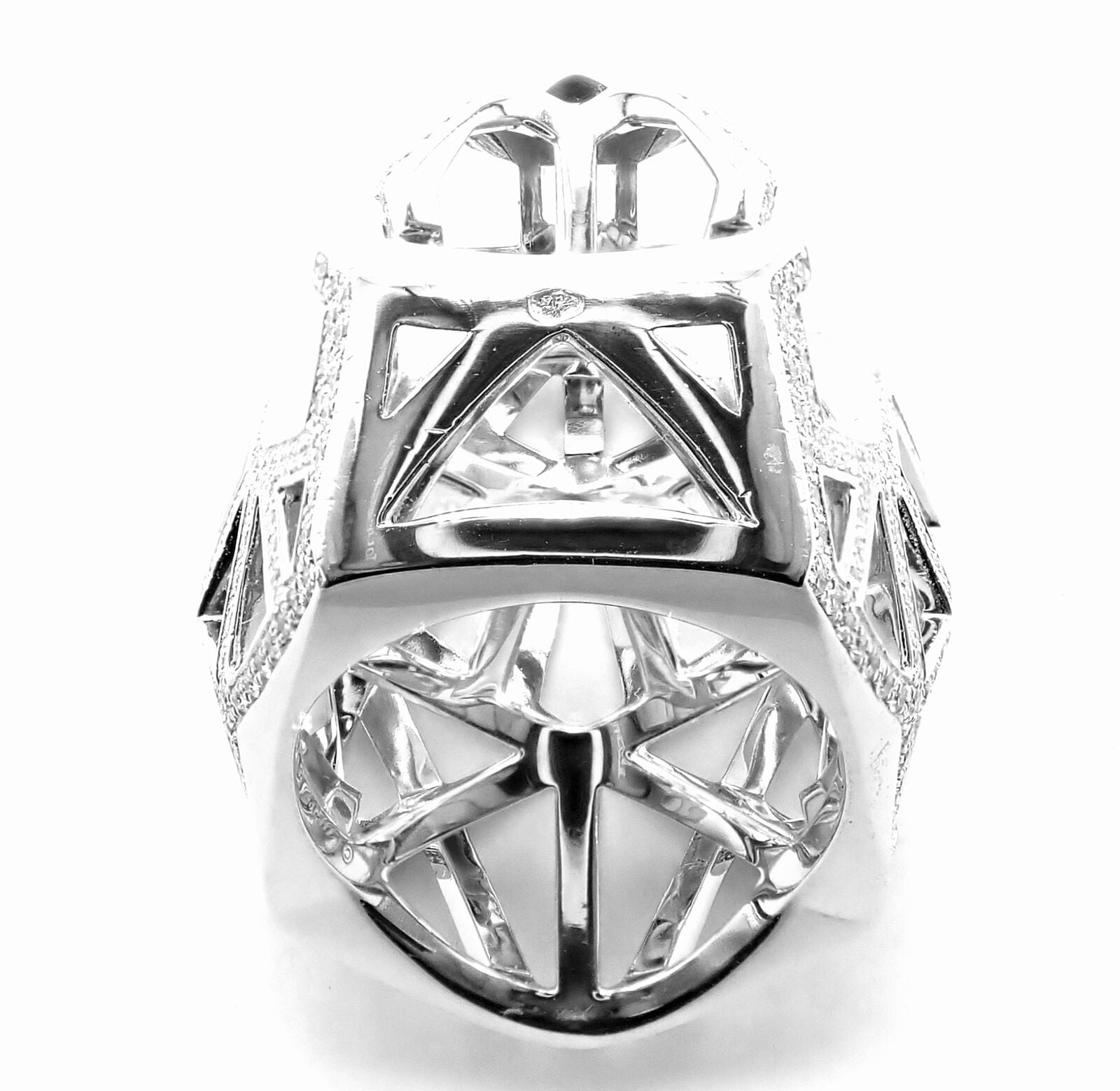 Cartier Panther Panthere 18k White Gold Emerald Diamond Paved Large Ring Size 54 | Fortrove