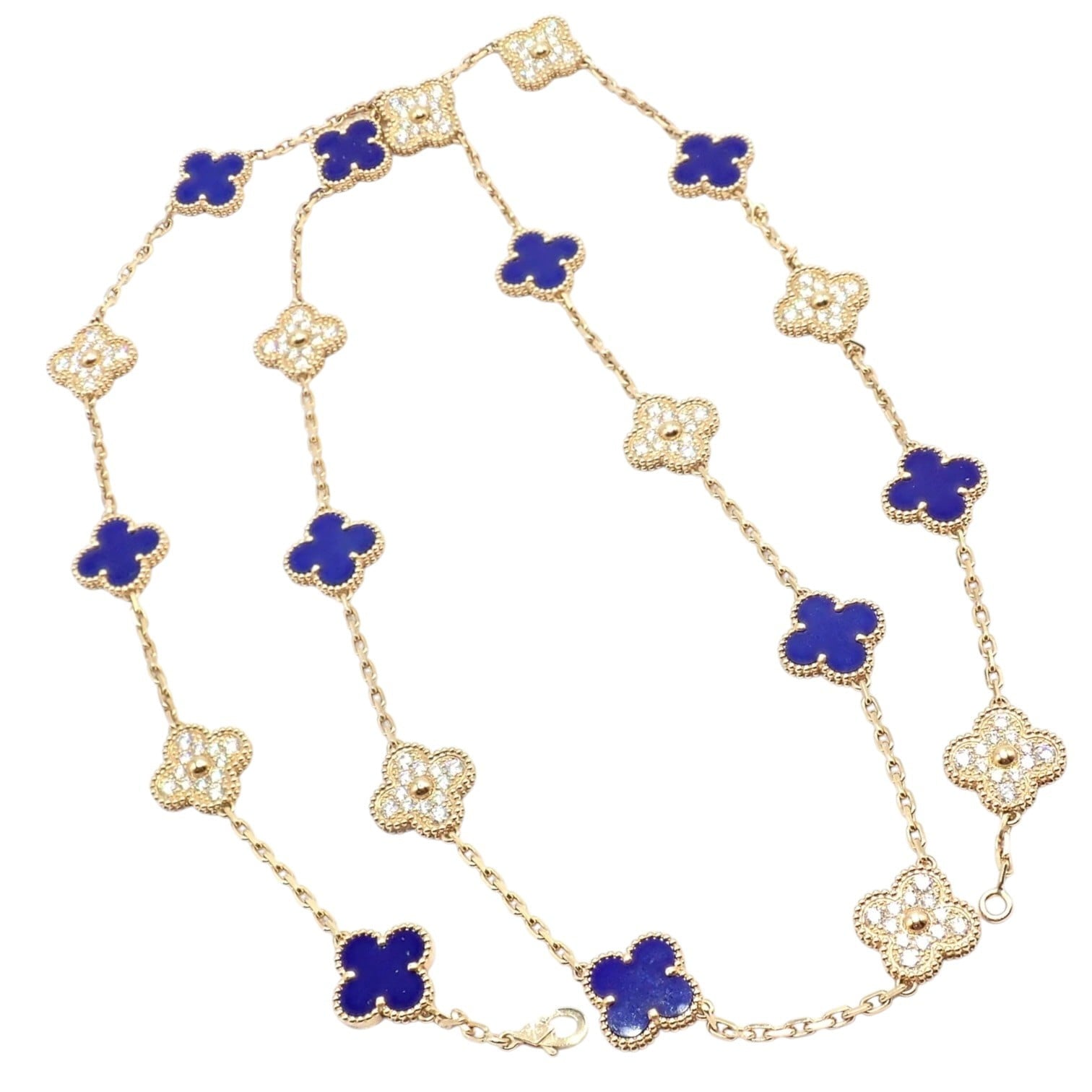Van Cleef & Arpels Jewelry & Watches:Fine Jewelry:Necklaces & Pendants Van Cleef & Arpels 18k Yellow Gold 20 Motif Alhambra Diamond Lapis Necklace