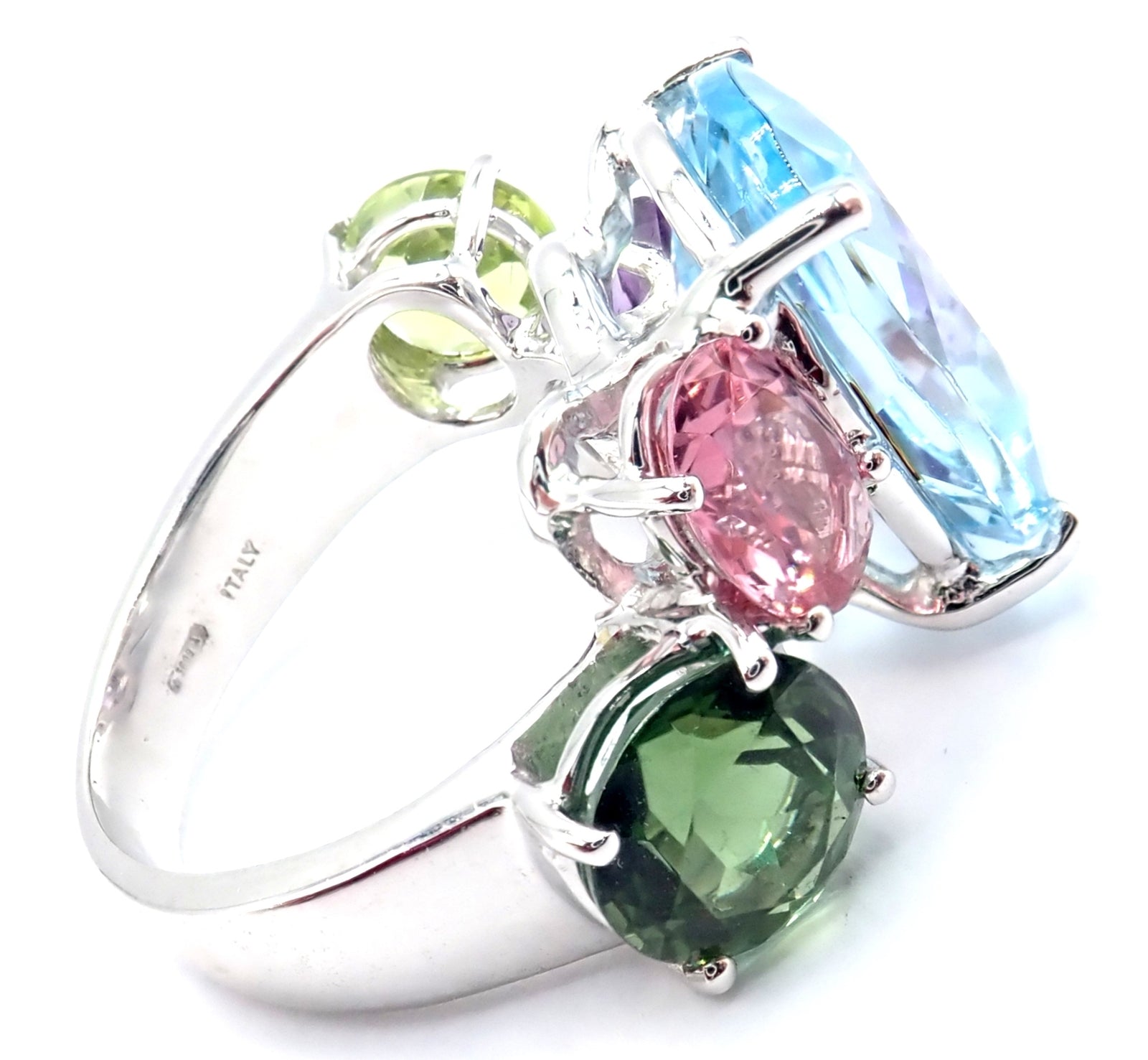 Authentic! Asprey Chaos 18k White Gold Topaz Tourmaline Peridot Amethyst Ring | Fortrove